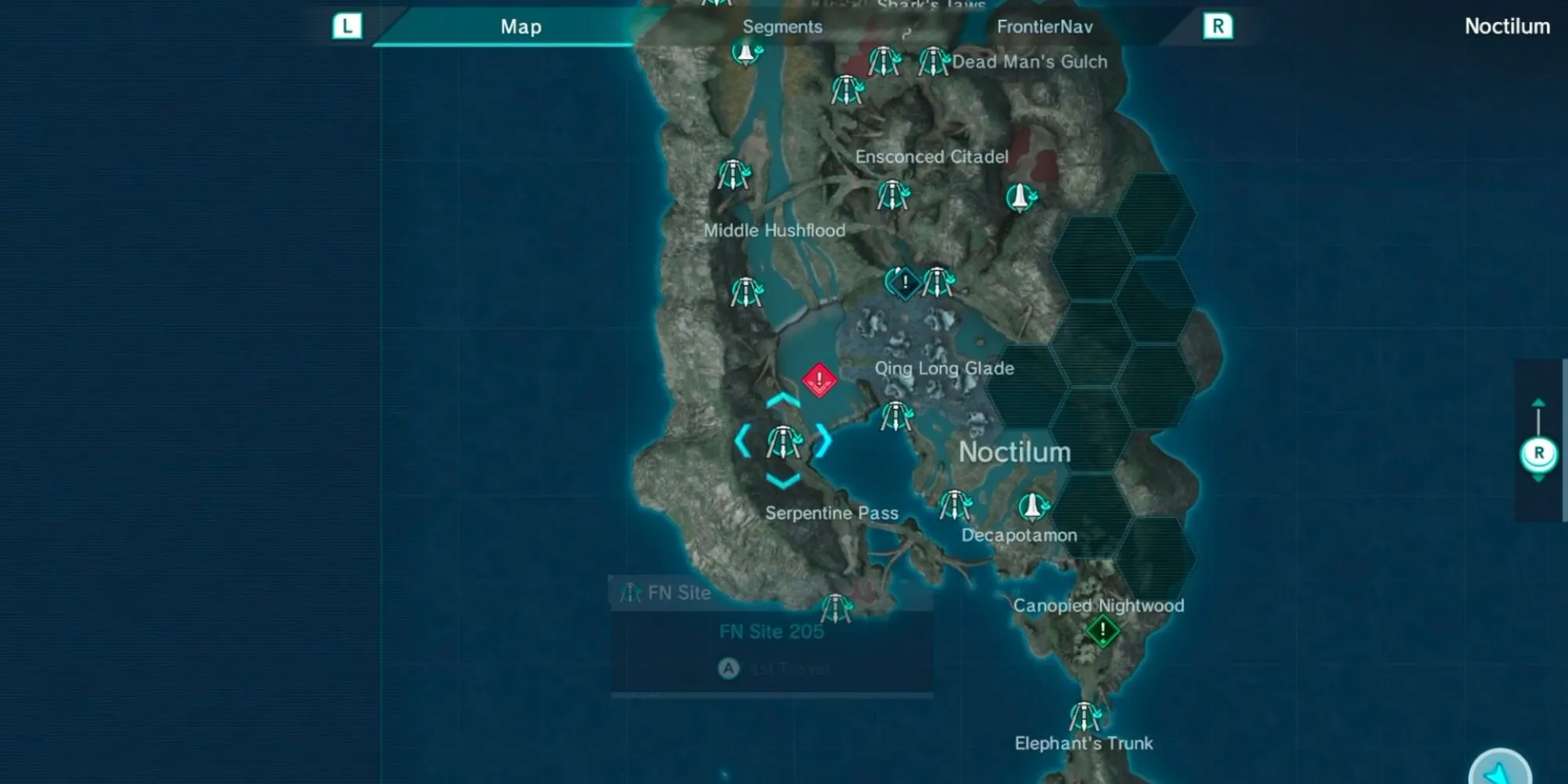 Bản đồ chi tiết của hành tinh Mira trong Xenoblade X với vô số điểm khám phá