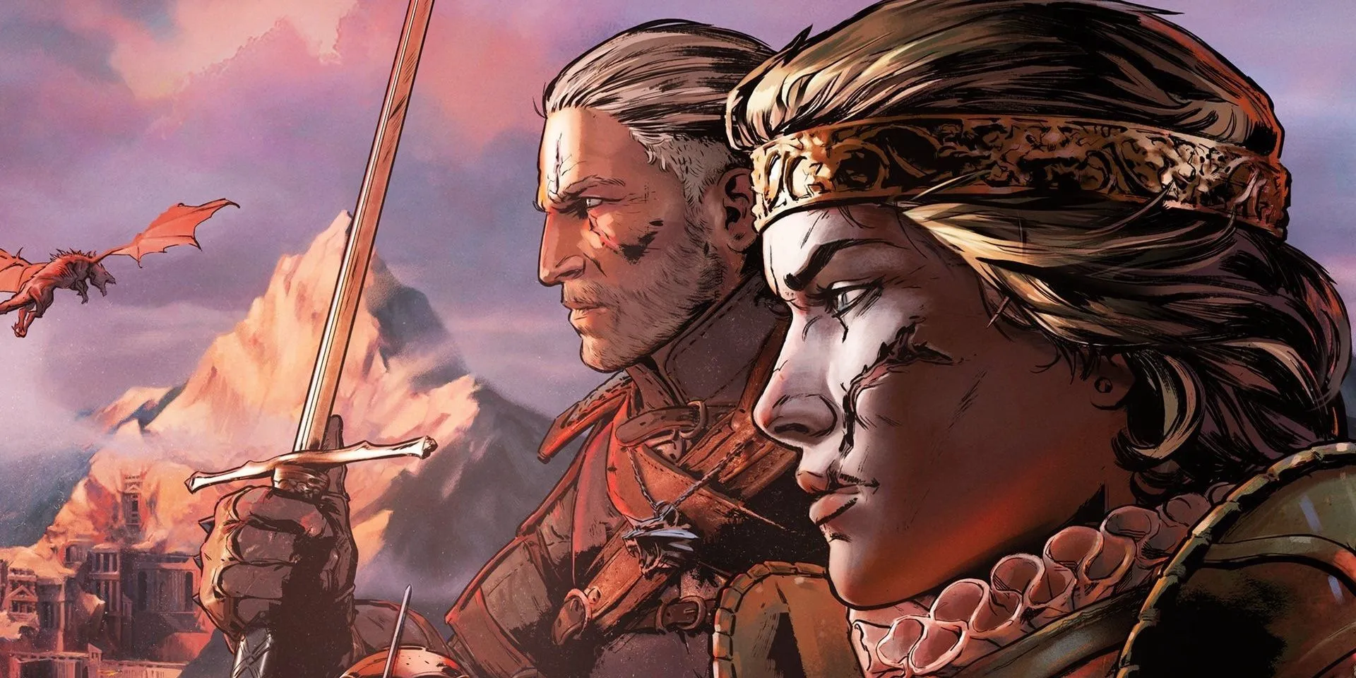 Geralt và Nữ hoàng Meve trong Thronebreaker: The Witcher Tales, minh họa cho cốt truyện sâu sắc của game