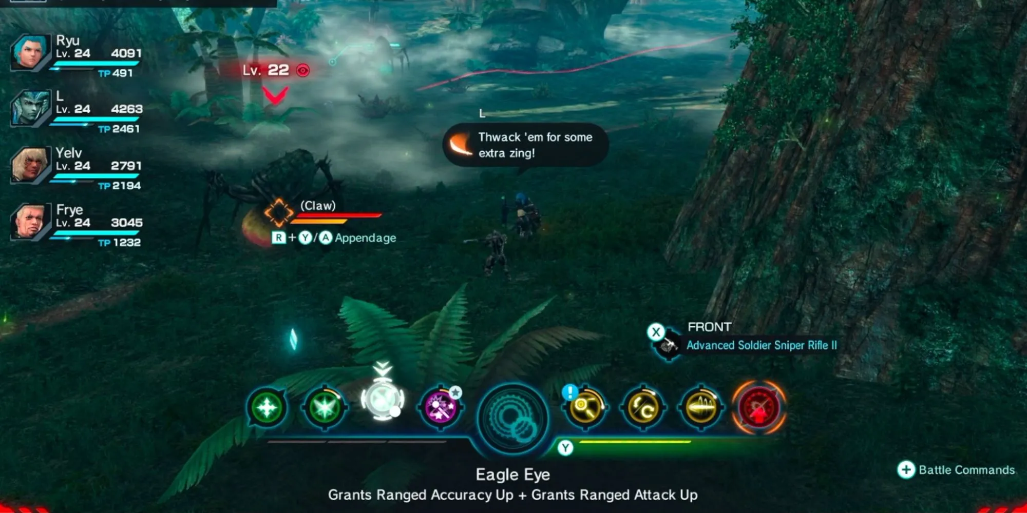 Giao diện chiến đấu đậm chất MMO của Xenoblade Chronicles X với các kỹ năng Arts