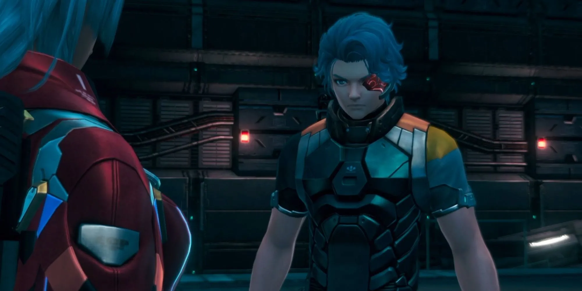 Nhân vật avatar tùy chỉnh đối mặt với sinh vật bản địa khổng lồ trên hành tinh Mira trong Xenoblade X
