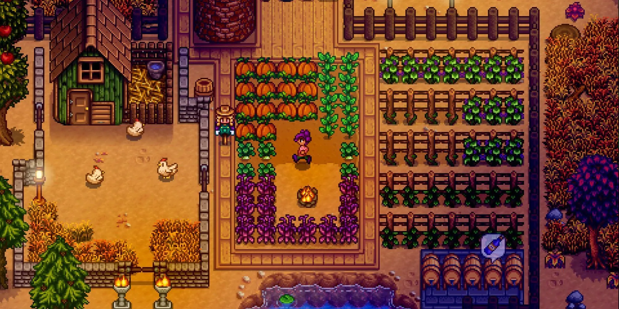 Giao diện nấu ăn trong Stardew Valley, hiển thị các nguyên liệu và món ăn, thể hiện sự đa dạng của hệ thống.