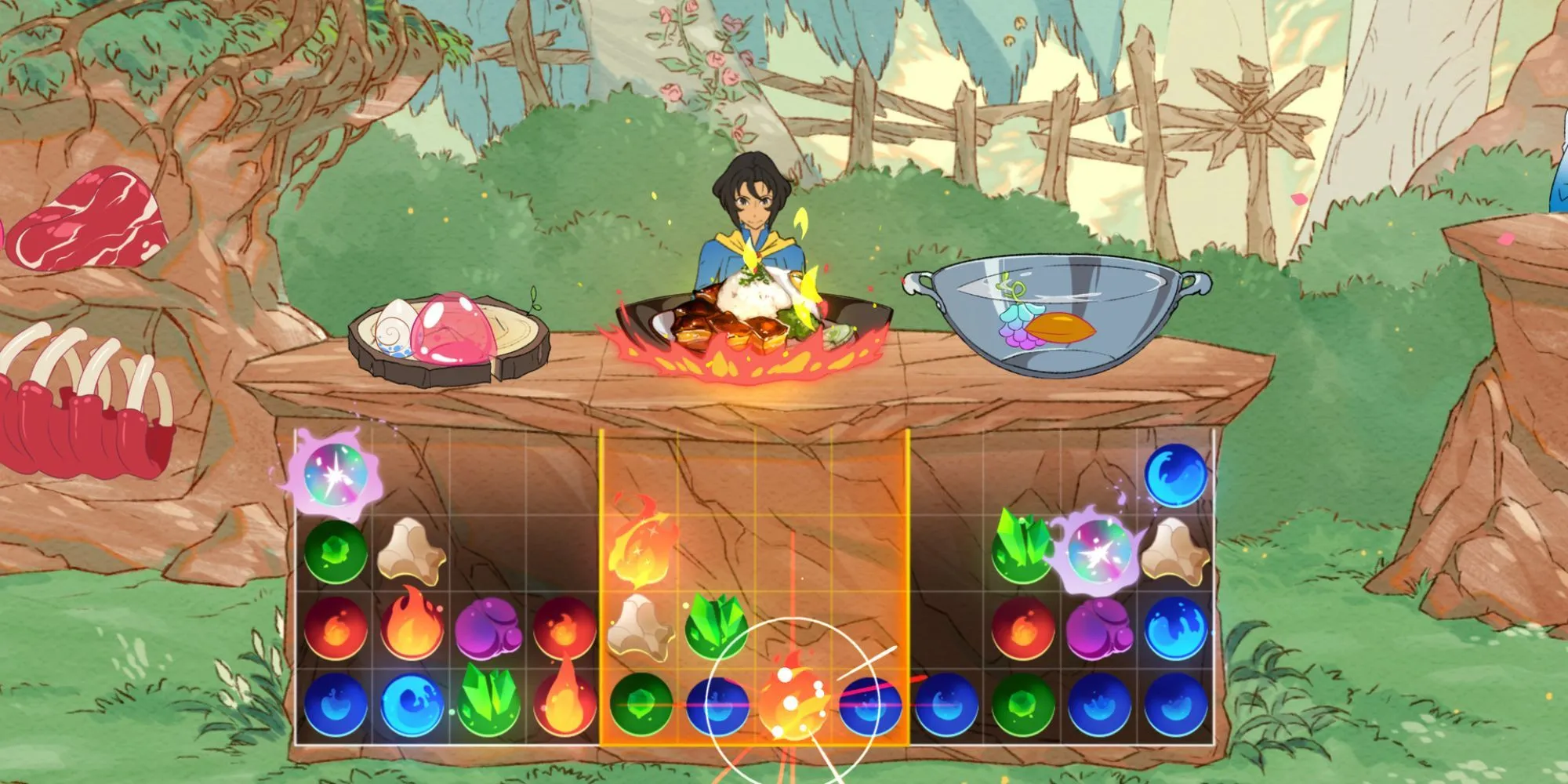 Minh họa lối chơi kết hợp săn quái vật và giải đố nấu ăn độc đáo của Battle Chef Brigade.