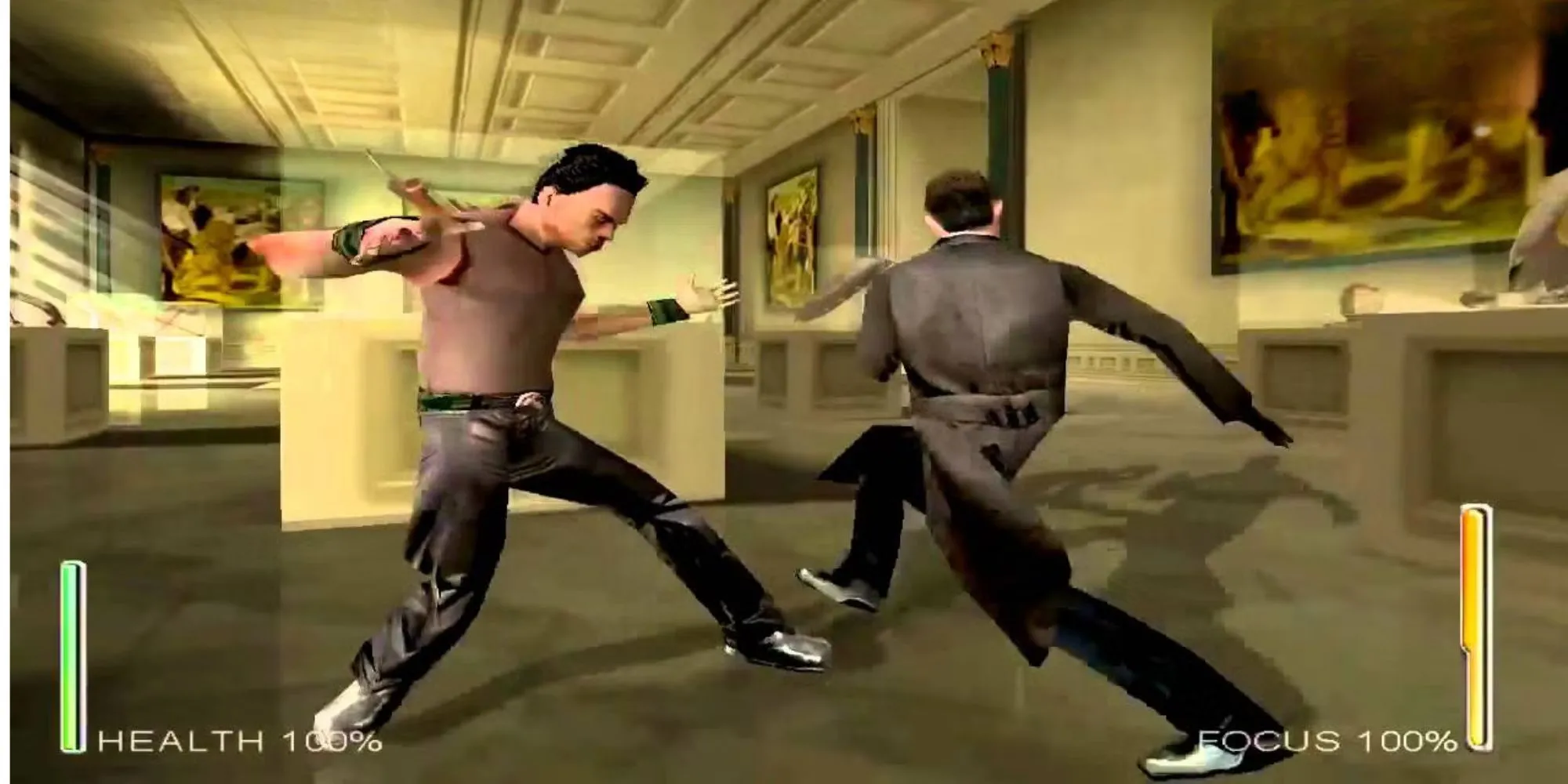 Nhân vật trong Enter The Matrix thực hiện động tác chiến đấu trên PS2