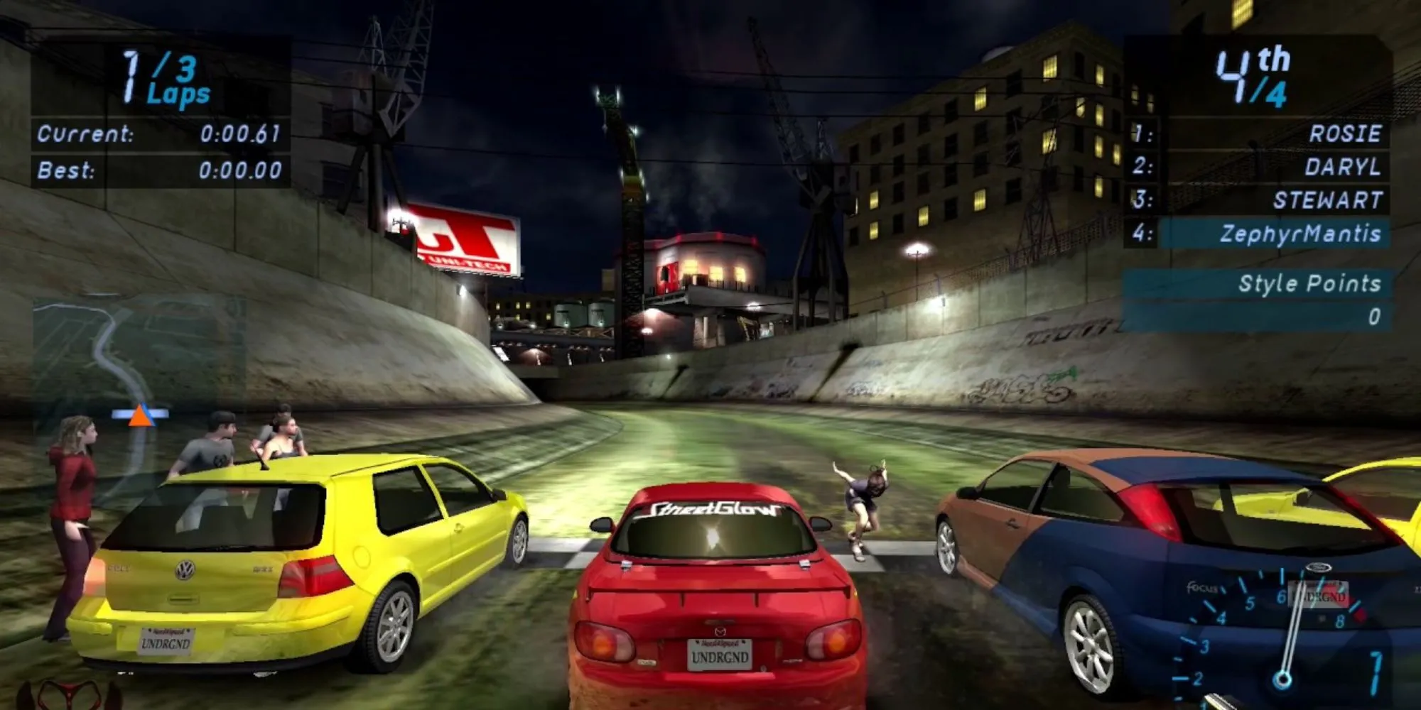 Xe đua đang drift trong Need For Speed Underground 1 trên PS2