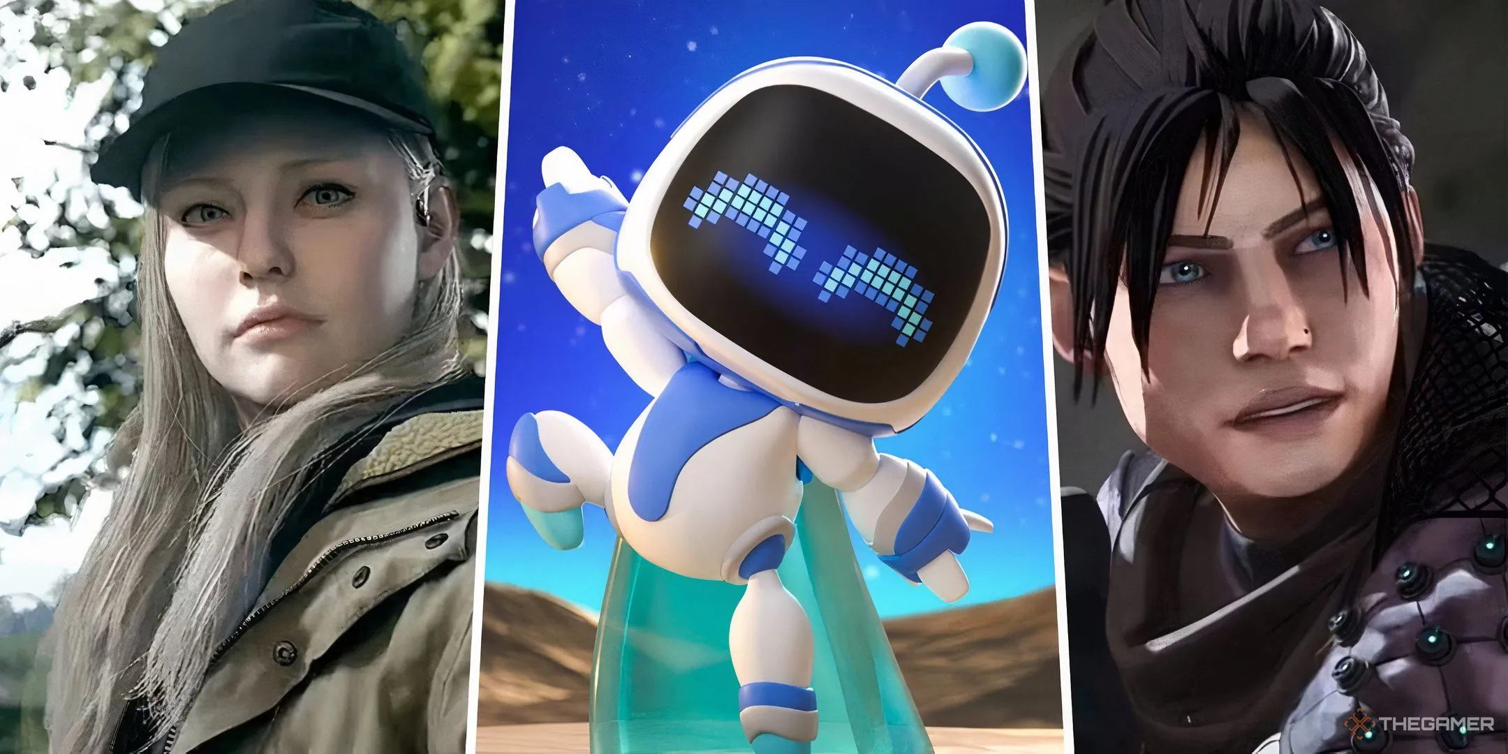 Ba nhân vật từ các game nổi tiếng khác nhau như Resident Evil, Astro Bot và Apex Legends thể hiện sự đa dạng thể loại game
