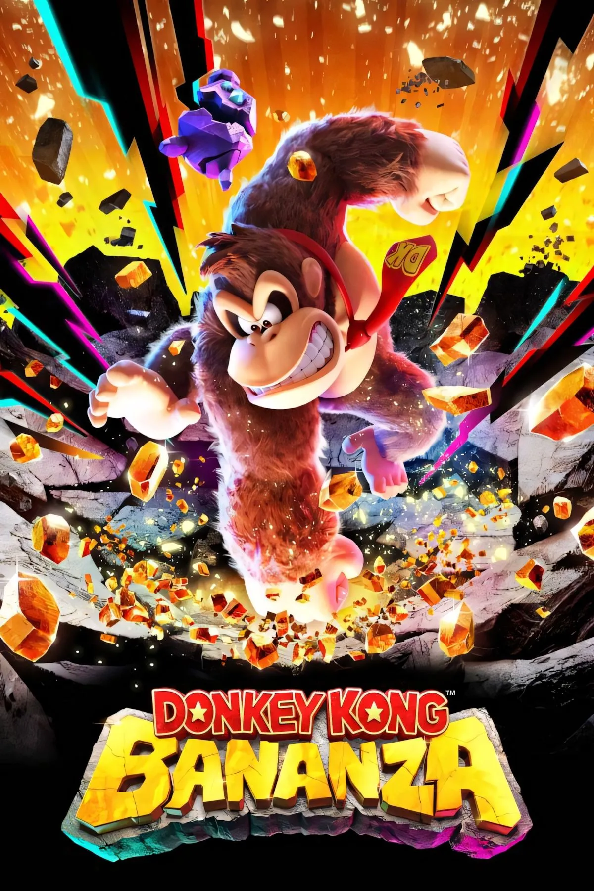 Bìa game Donkey Kong Bananza với tạo hình nhân vật mới mẻ, thu hút.