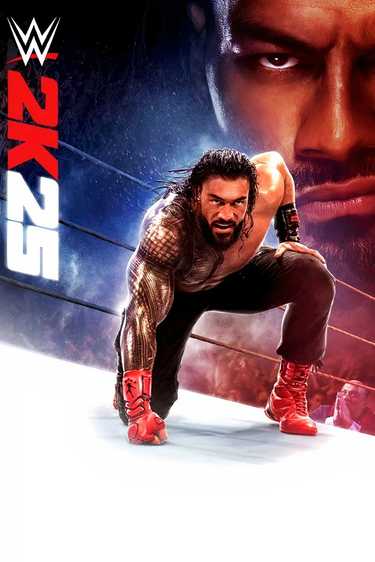 Bìa game WWE 2K25, hứa hẹn những trận đấu nảy lửa trên sàn đấu ảo.