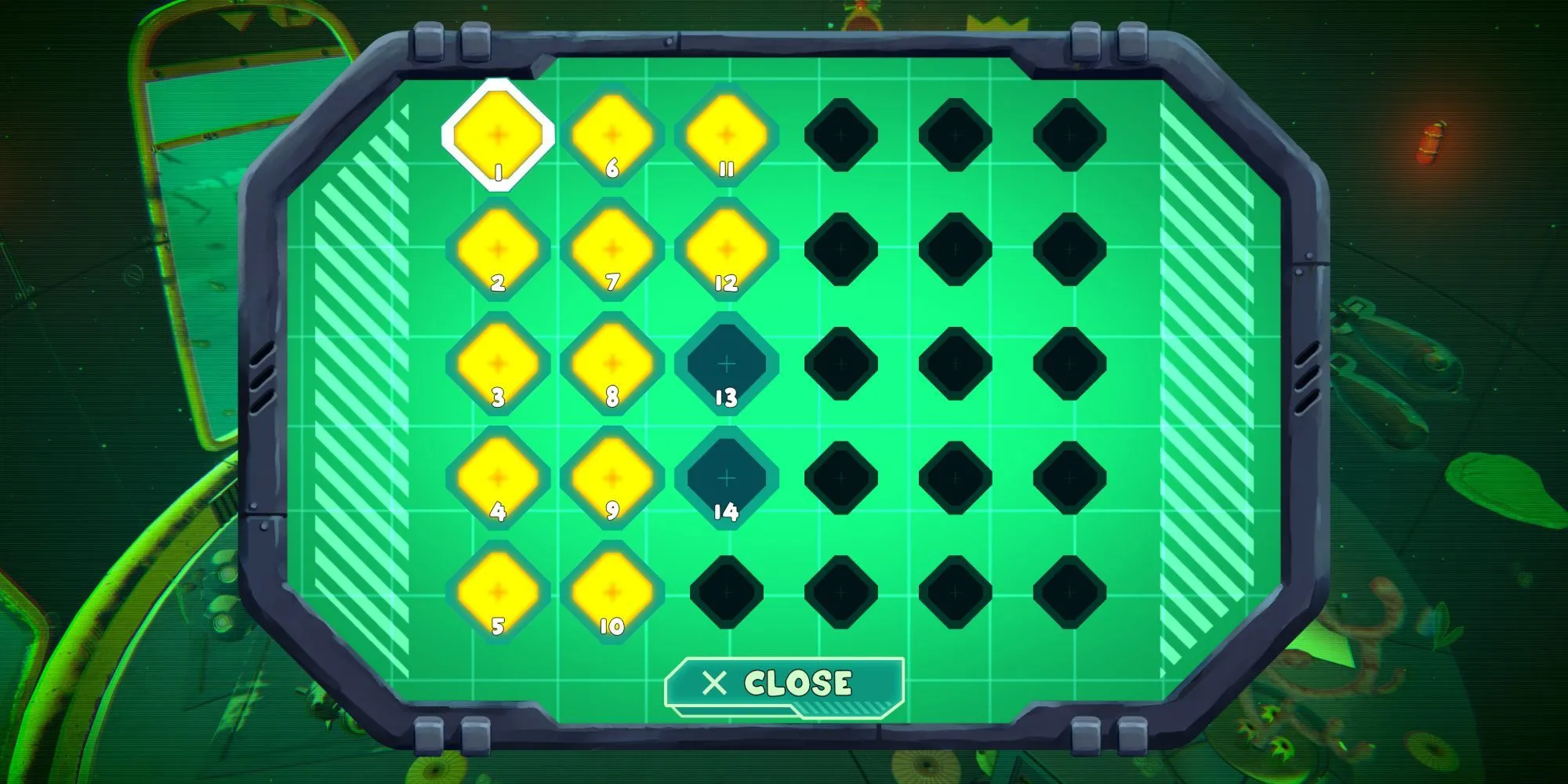 Giao diện chọn cấp độ trong game Power Sink, hiển thị các biểu tượng cấp độ dưới nước