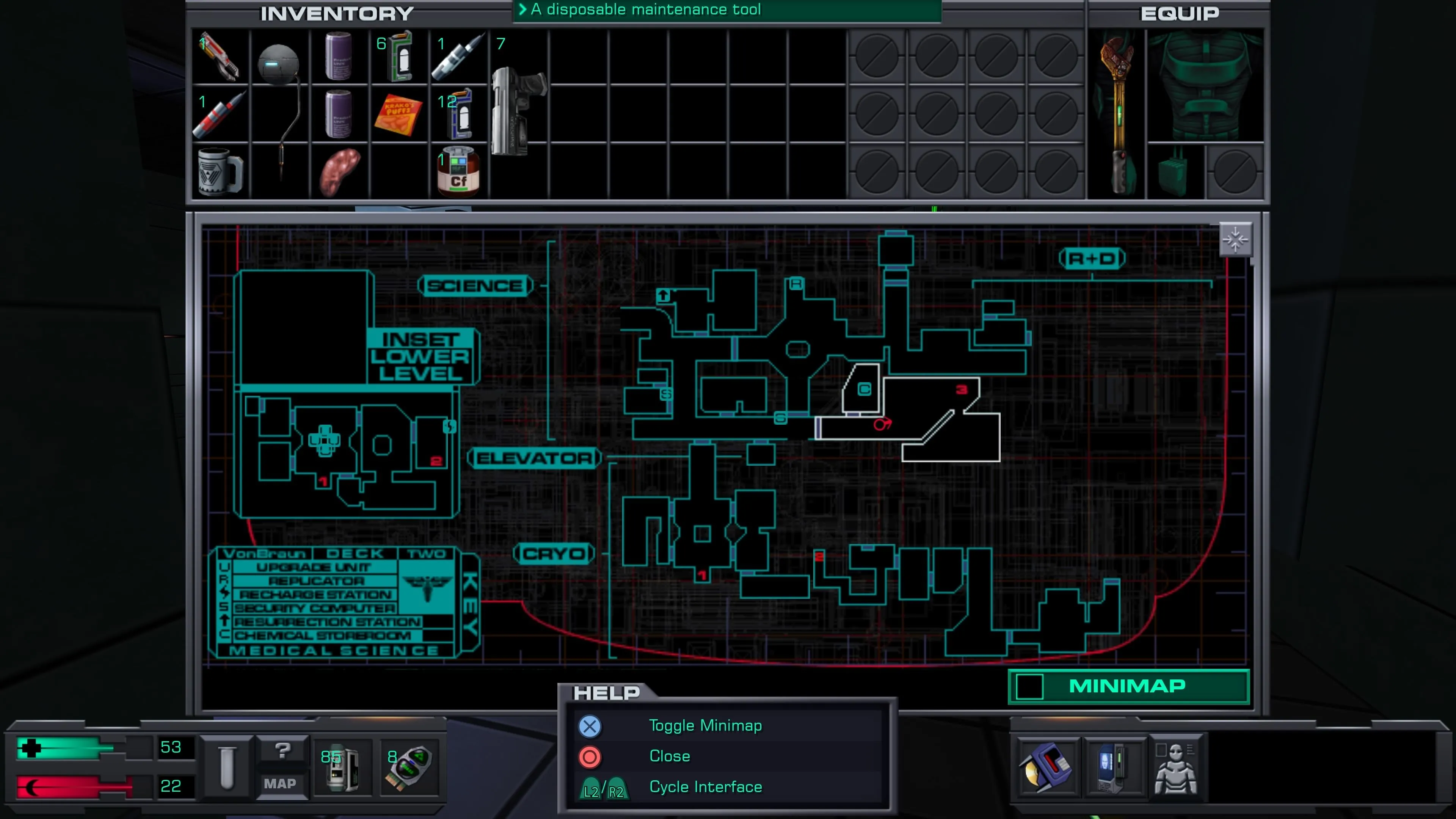 Giao diện menu trong System Shock 2 Remaster