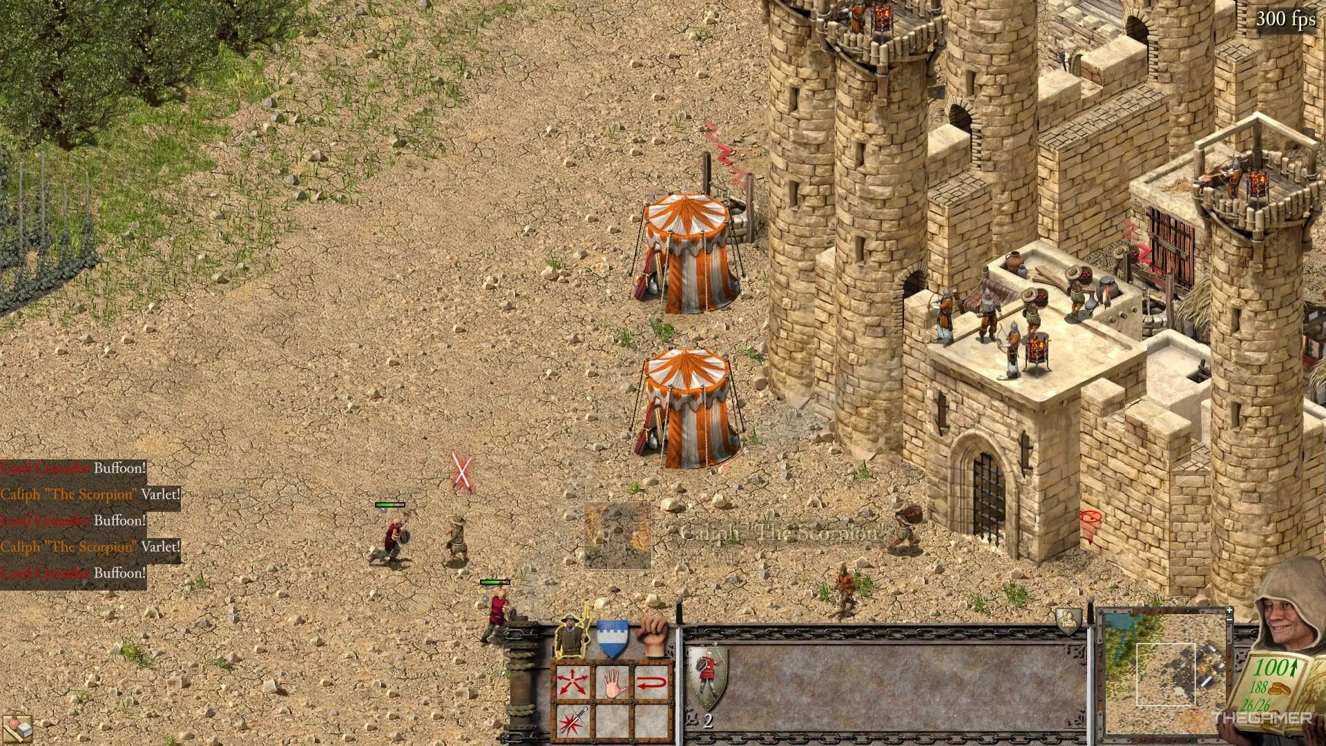 Hai lều công thành đặt bên ngoài một pháo đài kiên cố trong Stronghold Crusader, đại diện cho các khí tài công thành.