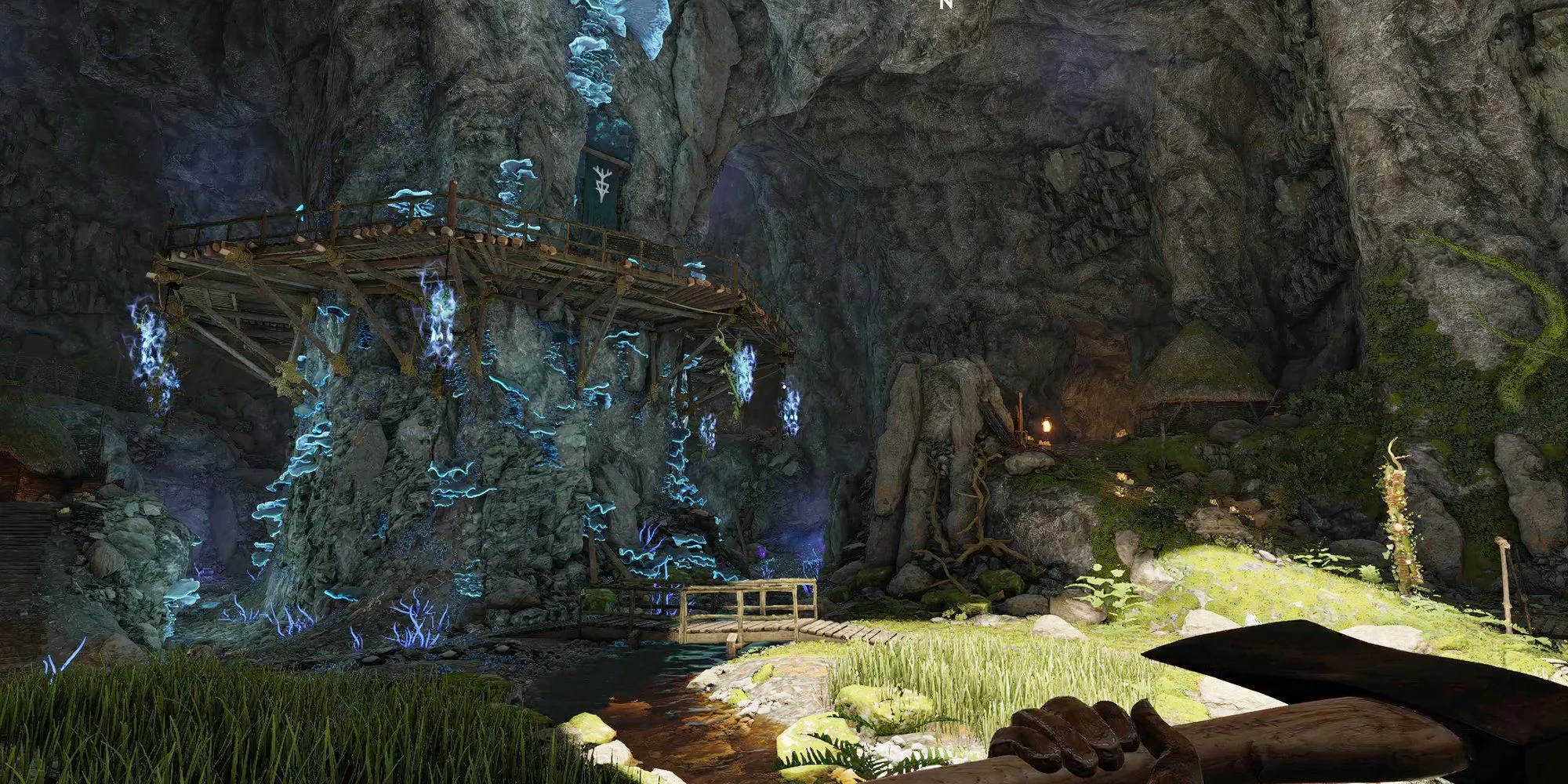 Hang động phát sáng kỳ ảo, minh họa phong cách đồ họa độc đáo của DLC Atomfall Wicked Isle.
