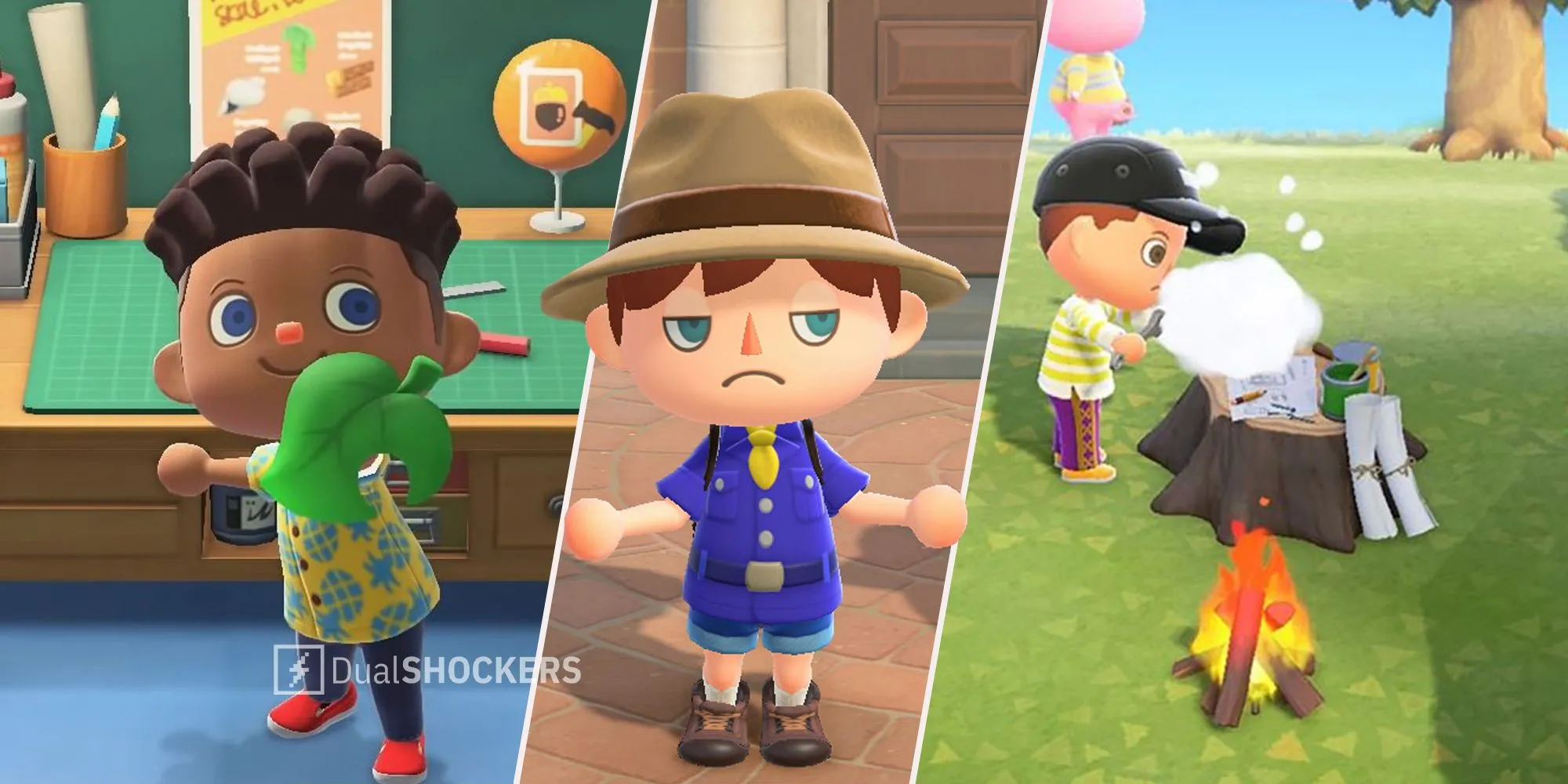 Hình ảnh nhân vật trong Animal Crossing: New Horizons đang thực hiện hoạt động chế tạo vật phẩm thủ công