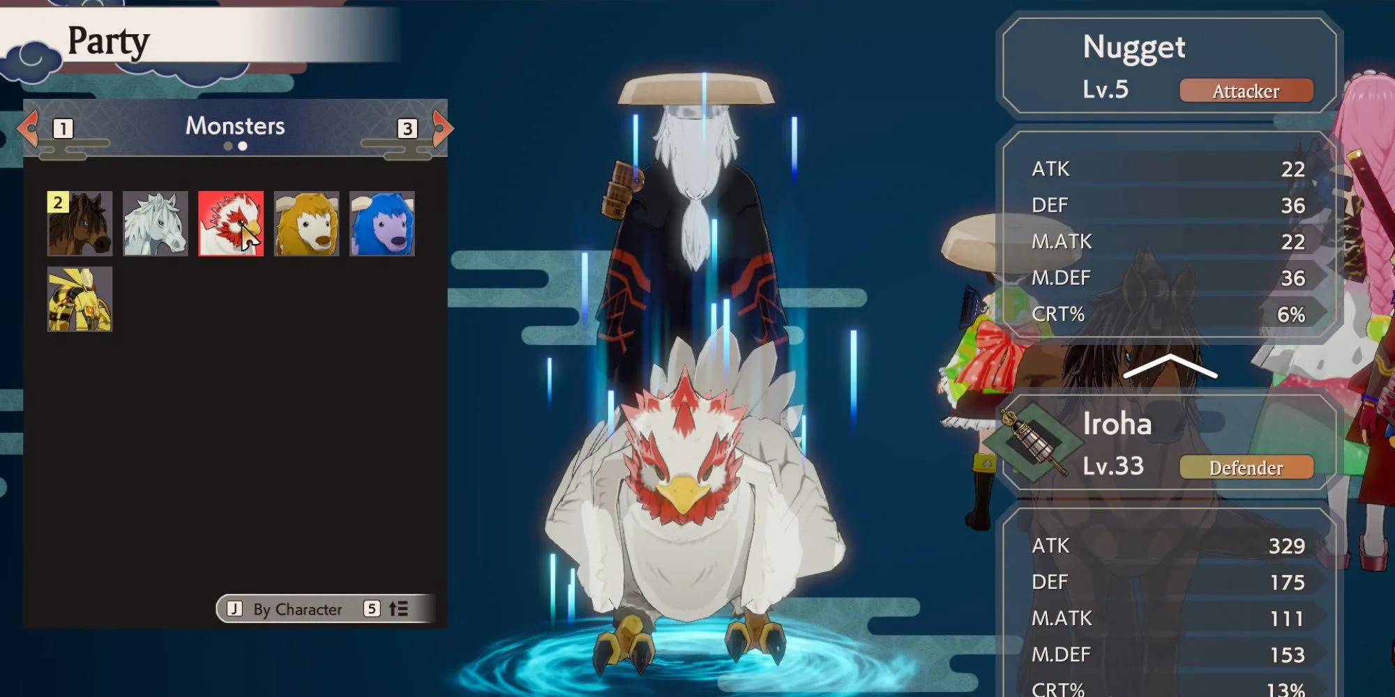 Hình ảnh quái vật dạng gà tên Cluckadoo trong game Rune Factory Guardians of Azuma, liên quan đến tính năng nuôi quái vật.