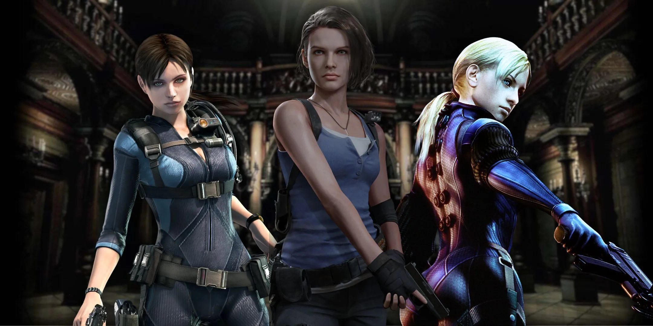 Jill Valentine, một trong những nữ anh hùng biểu tượng của series Resident Evil, tại dinh thự Spencer