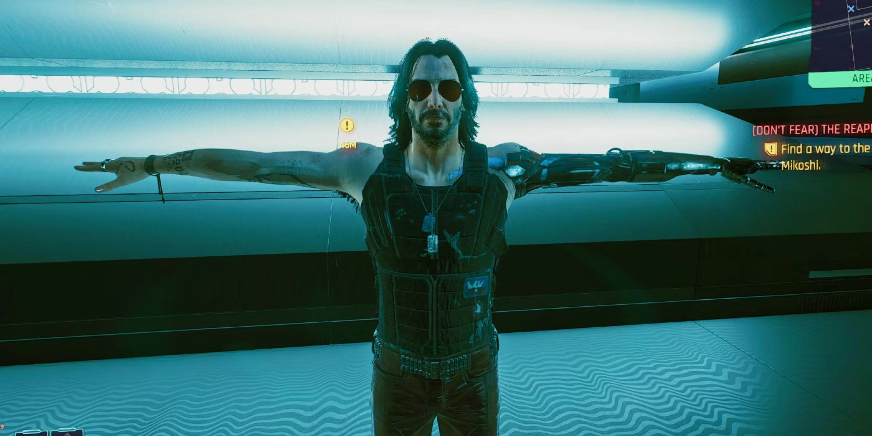 Johnny Silverhand, biểu tượng của Cyberpunk 2077, trong một tư thế đặc trưng của game