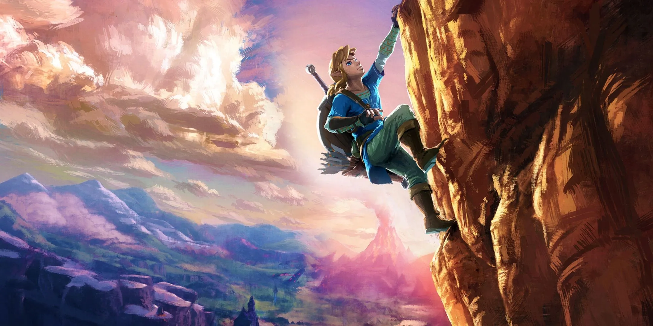 Link khám phá thế giới rộng lớn Hyrule trong The Legend of Zelda: Breath of the Wild, biểu tượng của khả năng tương tác môi trường game.