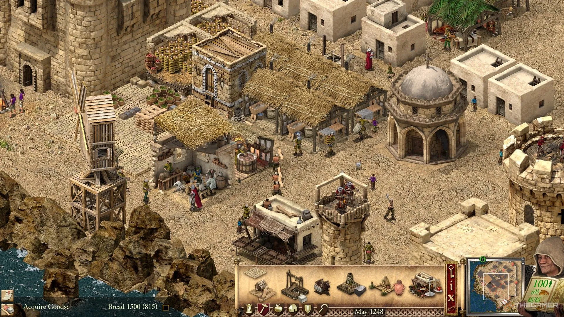 Một cụm lò bánh mì lớn đang sản xuất bánh mì trong Stronghold Crusader Definitive Edition, minh họa chuỗi sản xuất thực phẩm.