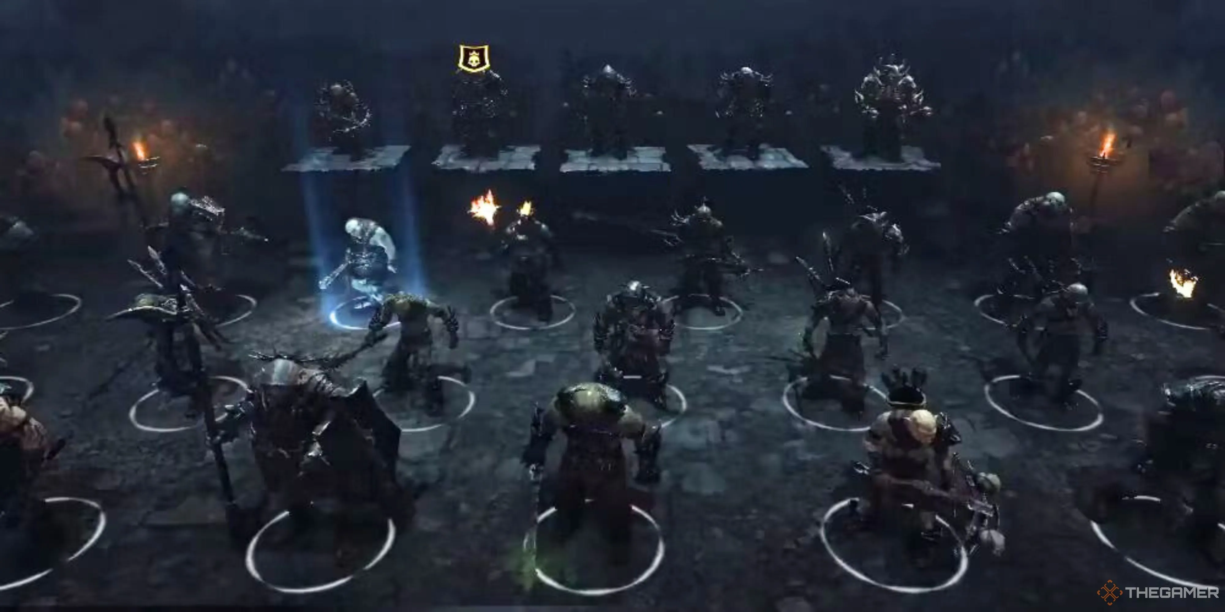 Một hàng ngũ các đội trưởng và tướng Orc trong Middle-earth: Shadow of Mordor, thể hiện rõ hệ thống Nemesis độc đáo.