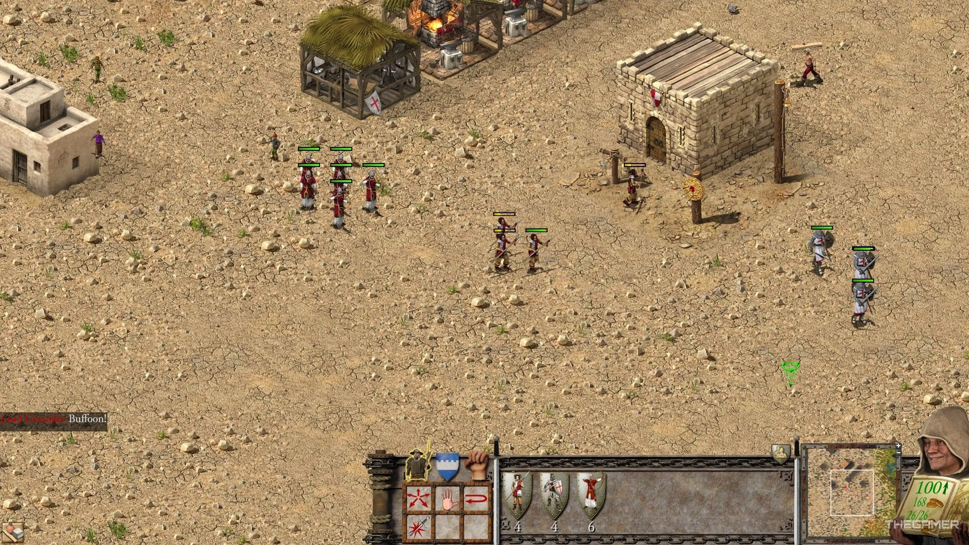 Một nhóm lính bộ binh đang hành quân trong Stronghold Crusader Definitive Edition, minh họa cho tầm quan trọng của giáp và vũ khí trong chiến đấu.
