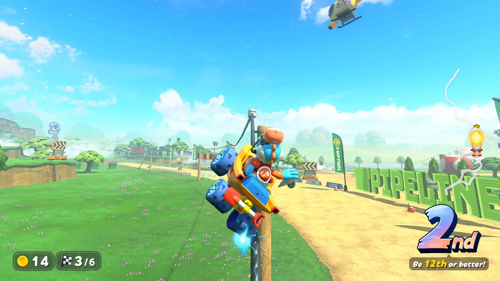Người chơi điều khiển nhân vật trượt trên đường ray đầy thử thách trong Mario Kart World