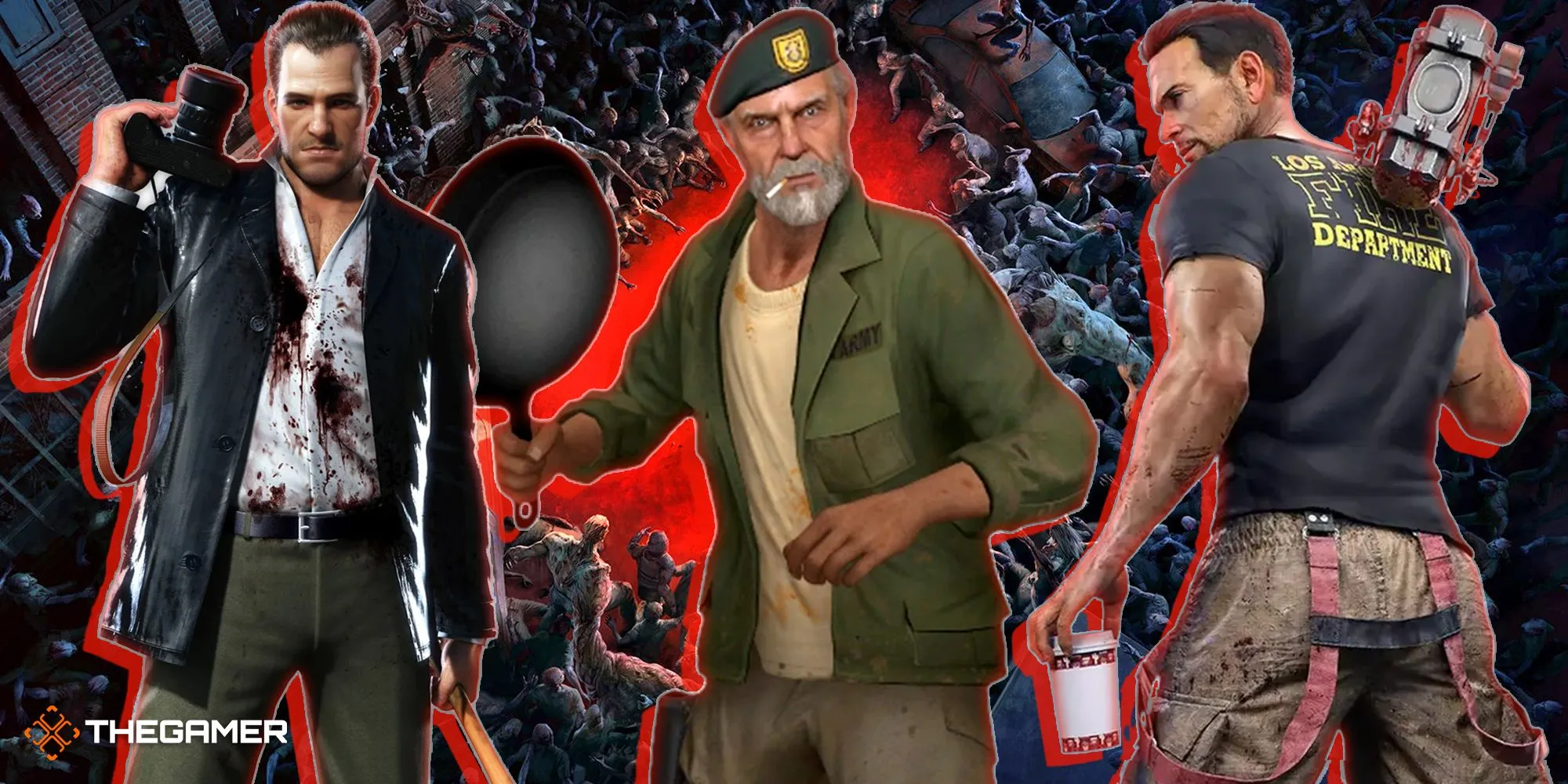 Tổng hợp hình ảnh từ các game zombie nổi tiếng như Back 4 Blood, Dead Rising, Left 4 Dead và Dead Island 2.