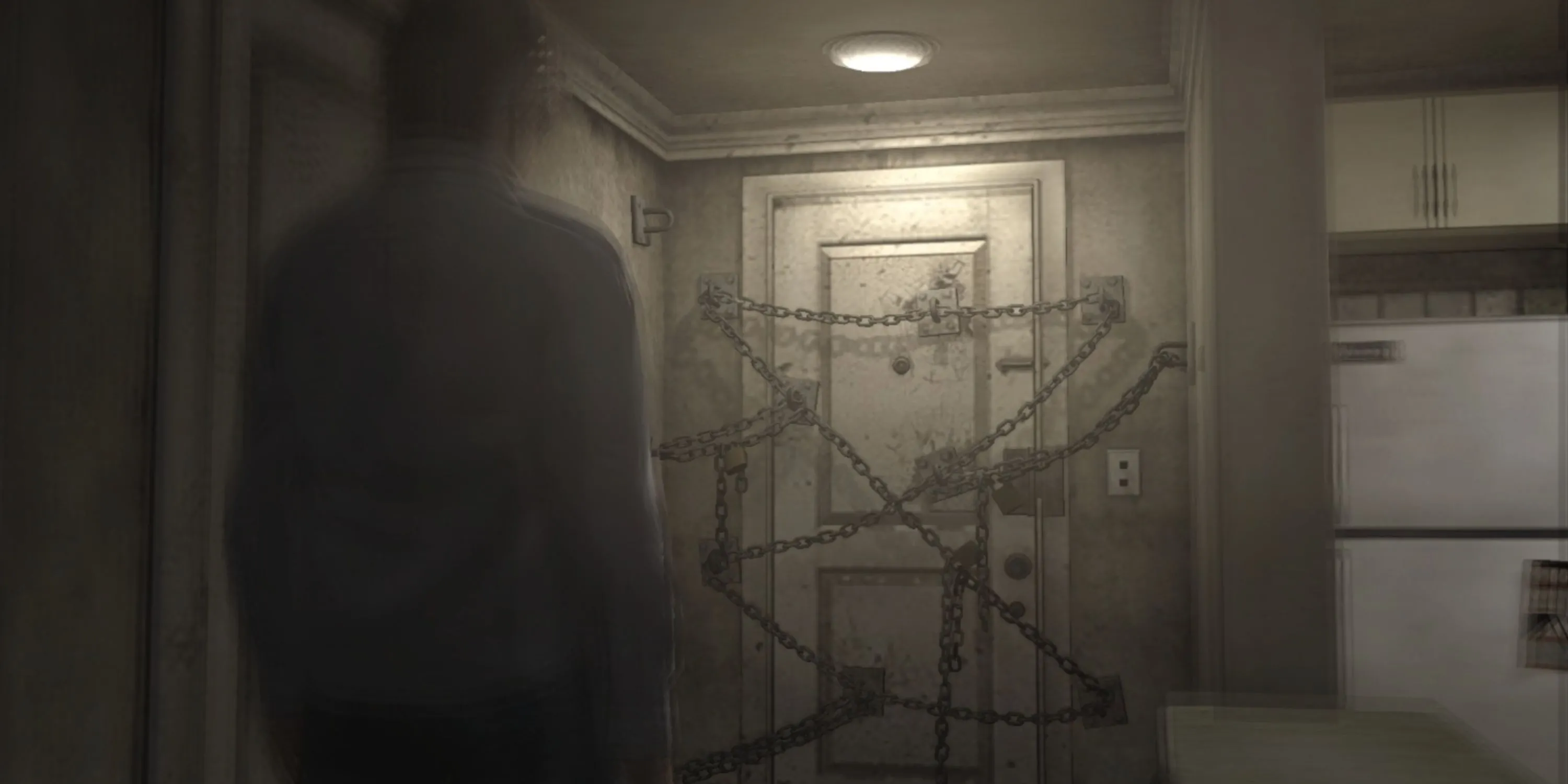 Bìa game Silent Hill 4: The Room với hình ảnh Henry Townshend đối diện với thế lực siêu nhiên