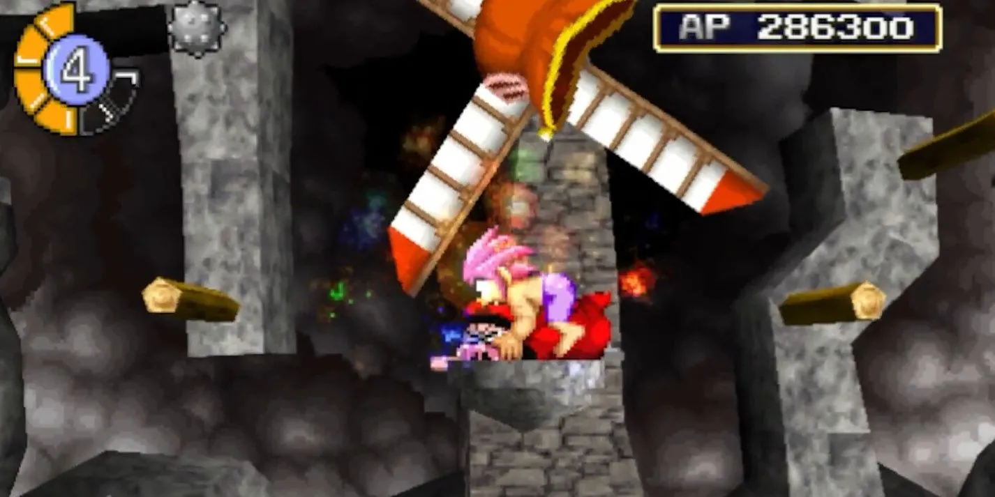 Gameplay Tomba! với nhân vật chính đang khám phá môi trường sống động và đa tầng