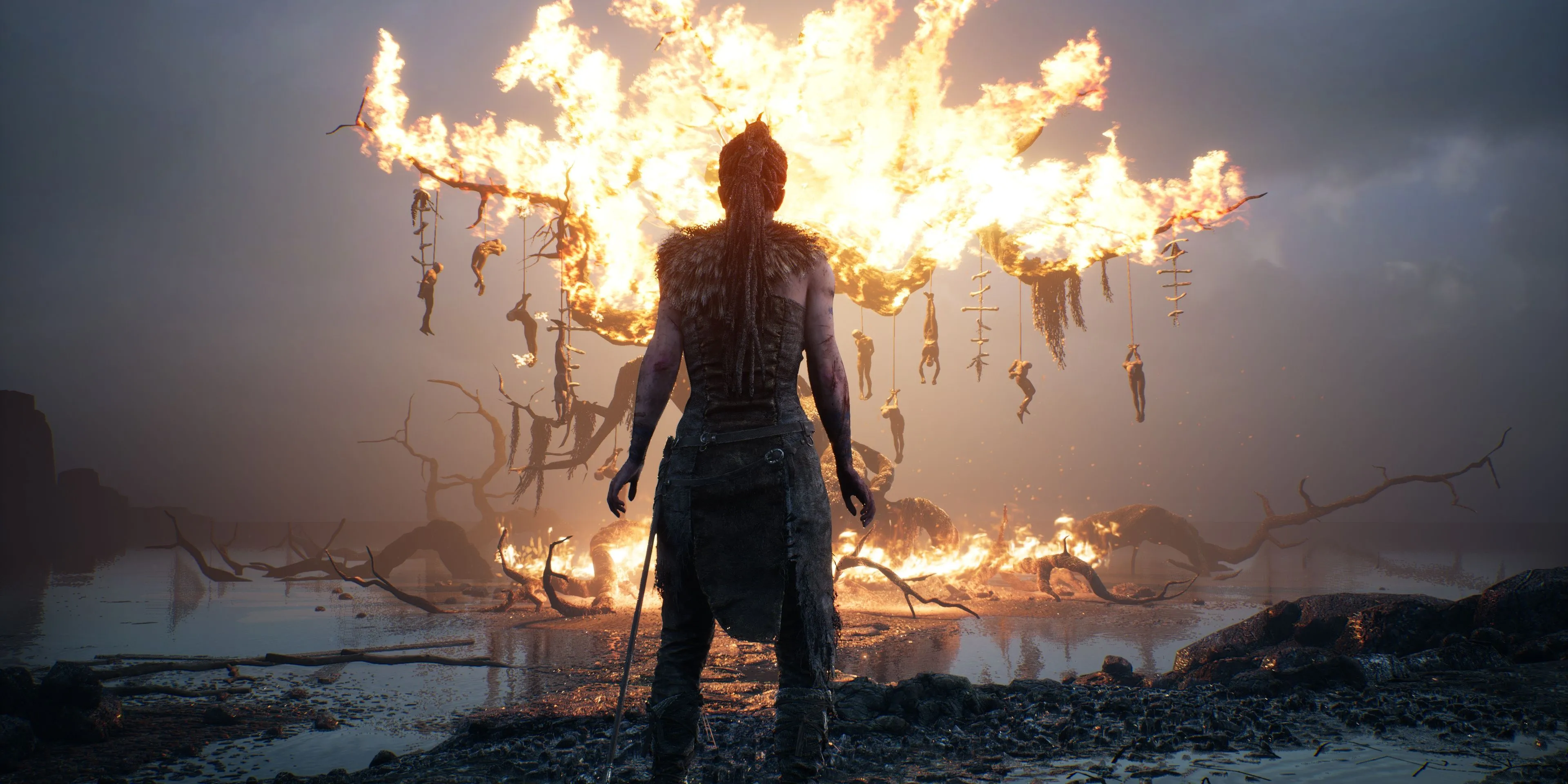 Hellblade Senua s Sacrifice Senua đối mặt cây bốc cháy