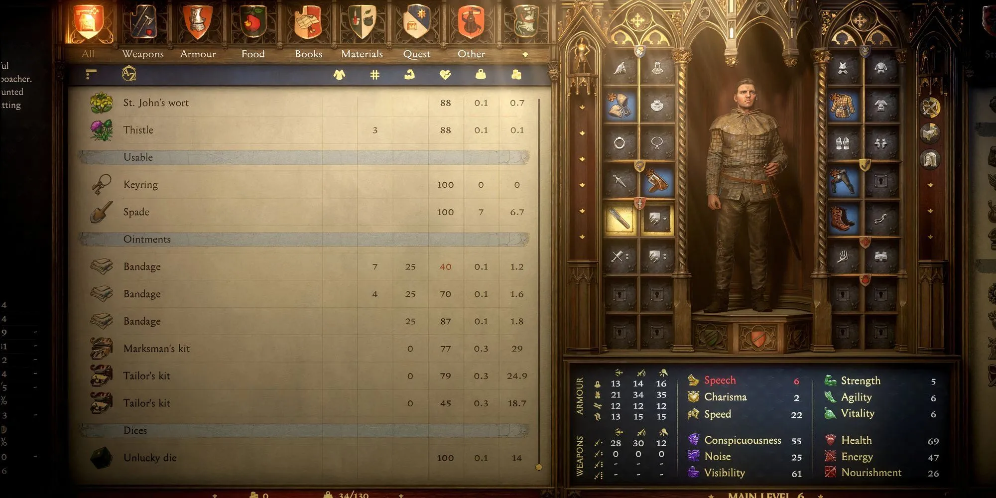 Henry dự trữ băng gạc và các vật phẩm thiết yếu khác trong hòm đồ của Kingdom Come Deliverance 2, chuẩn bị cho những thử thách khắc nghiệt của chế độ hardcore.