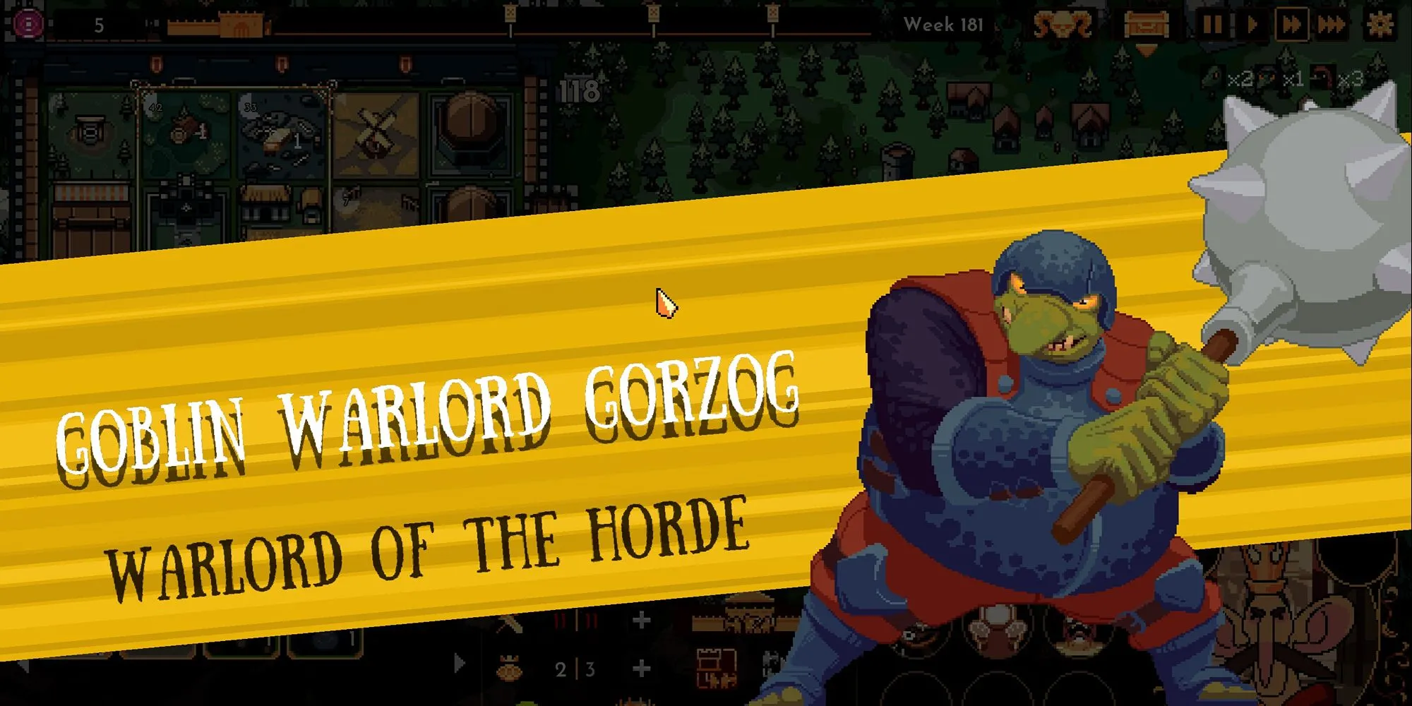 Màn hình giới thiệu thủ lĩnh Goblin Warlord Gorzog trong The King is Watching