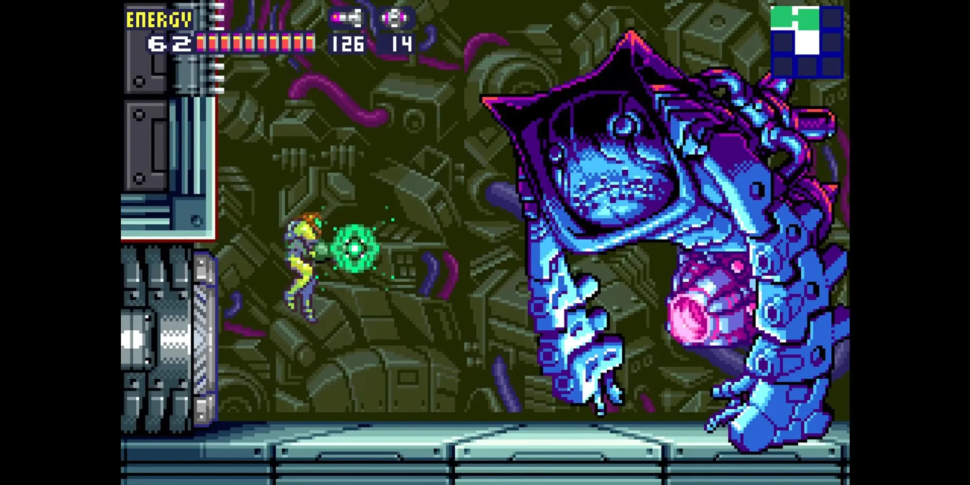 Metroid Fusion GBA, Samus Aran tấn công một con boss