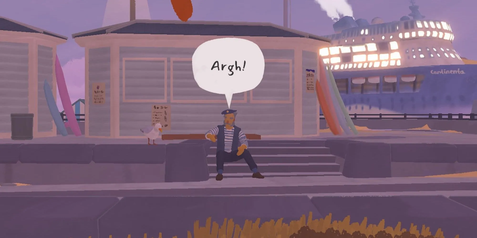Ông lão với biểu cảm bất mãn, phản ánh những cảm xúc đa dạng của NPC trong thế giới Tiny Bookshop