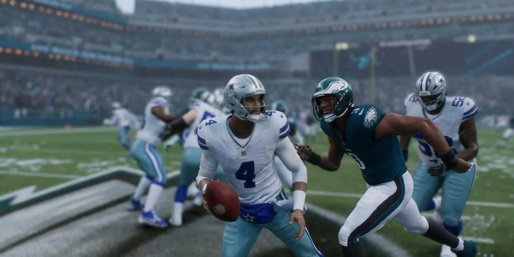 Pha phòng thủ quyết liệt trong Madden NFL 26, thể hiện khía cạnh gameplay bóng bầu dục
