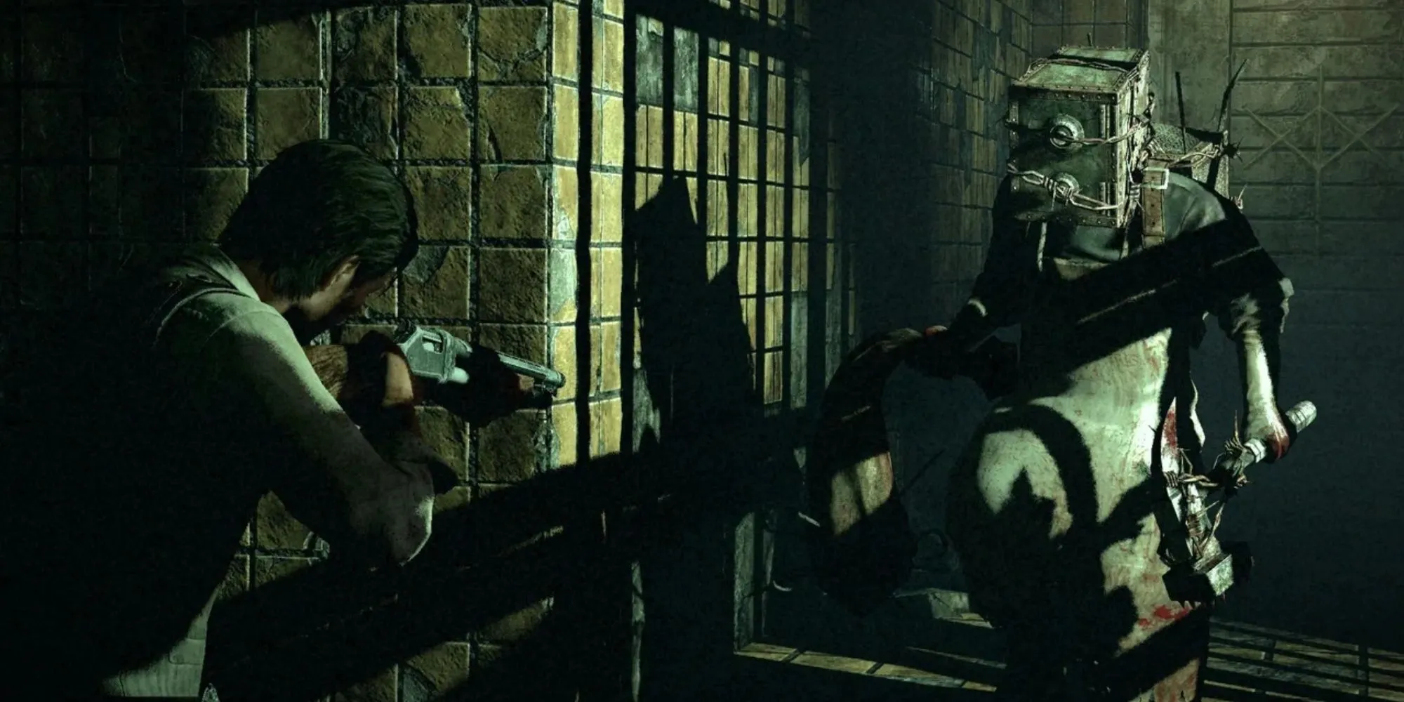 Sebastian Castellanos đối mặt với một quái vật kinh hoàng trong bối cảnh The Evil Within