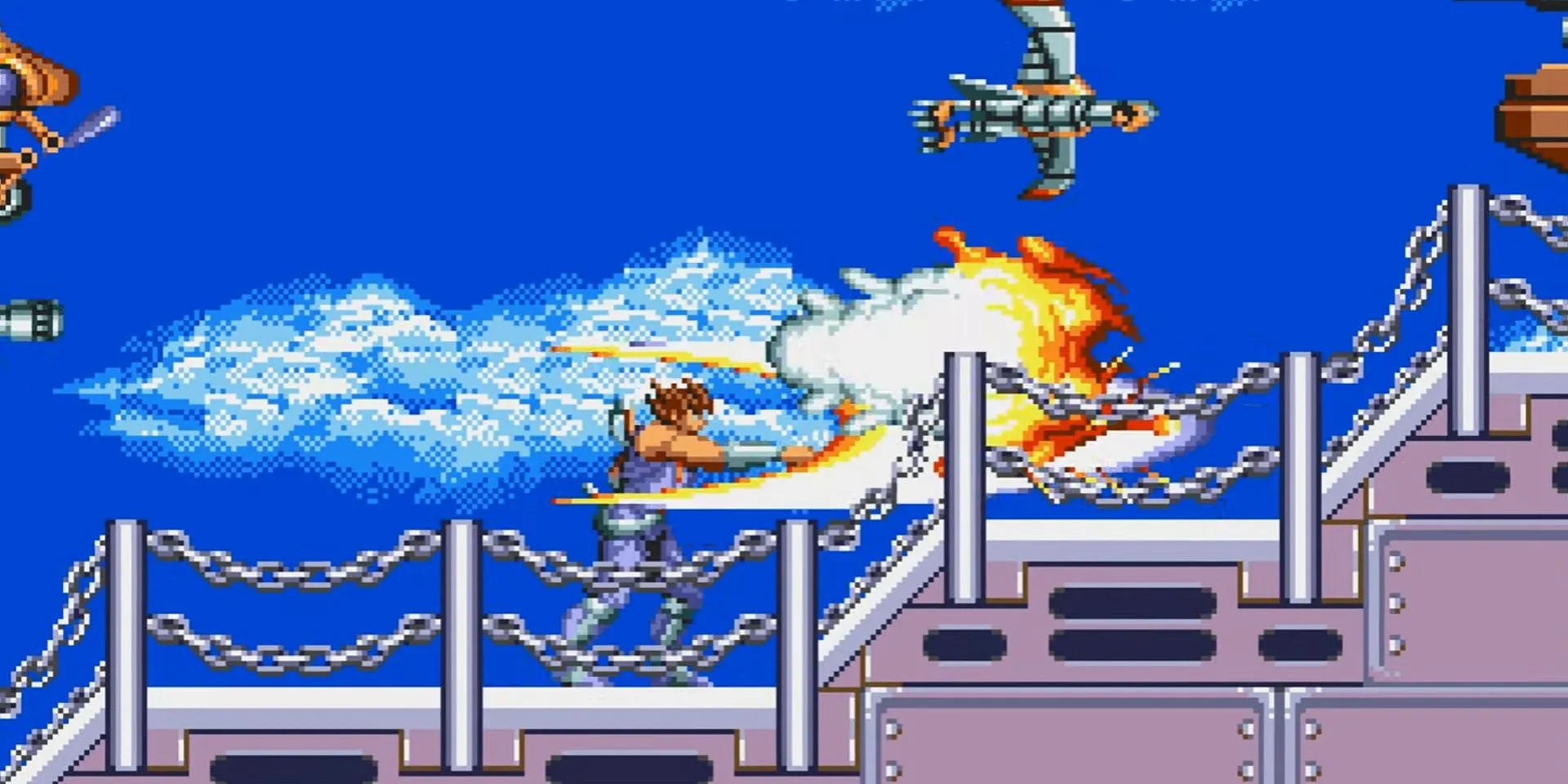 Strider Hiryu tung thanh Cypher sắc bén chiến đấu trên Sega Genesis trong game Strider huyền thoại