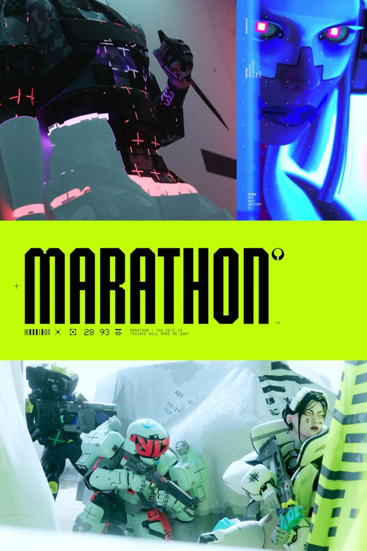 Tấm bìa nghệ thuật chính thức của game Marathon, với logo và hình ảnh đại diện biểu tượng, gợi lên sự bí ẩn và hành động trong thế giới game Extraction Shooter.