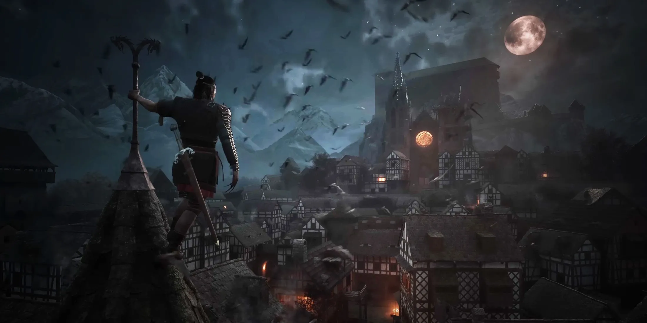 Thành phố thời trung cổ vào ban đêm trong The Blood of Dawnwalker