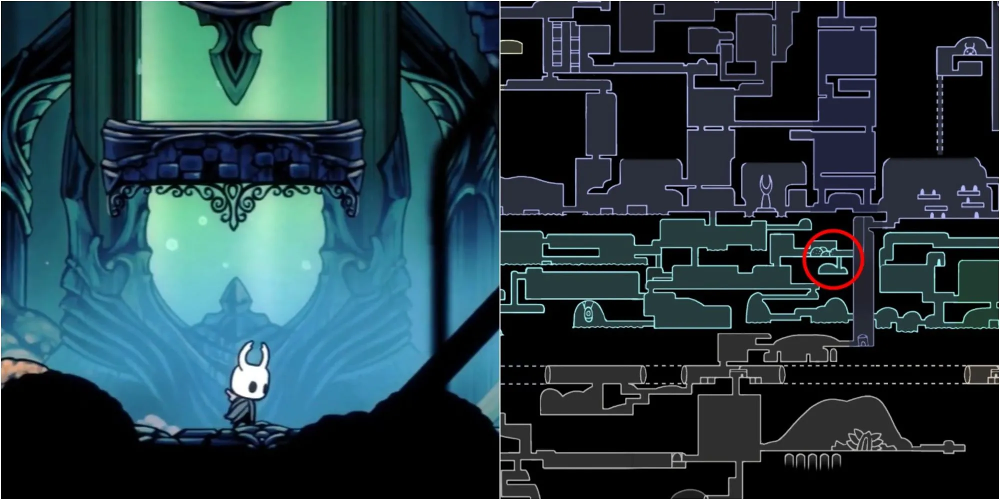 Vị trí bí mật dẫn đến White Defender trong DLC Hidden Dreams của Hollow Knight tại Royal Waterways