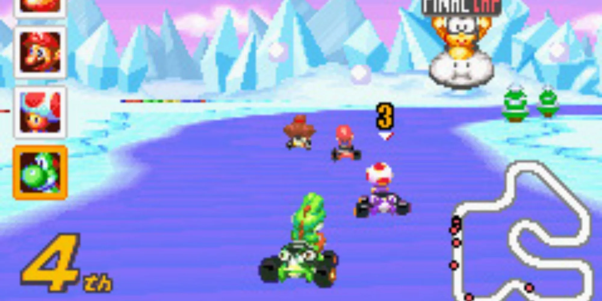 Yoshi, Toad, Mario và Donkey Kong đua xe trong Mario Kart: Super Circuit