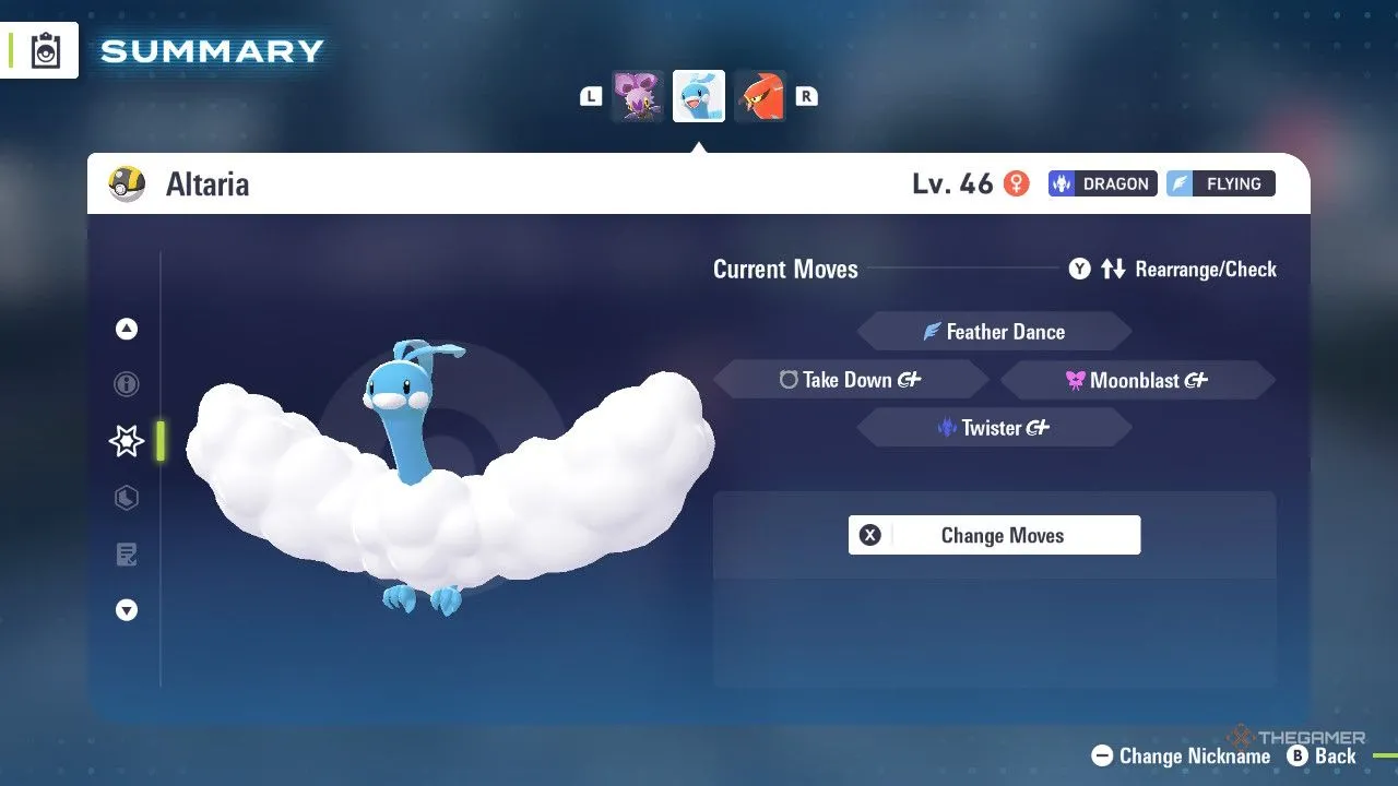 Altaria xuất hiện trong menu Pokémon Legends: Z-A, tạo hình nhẹ nhàng pha nét rồng