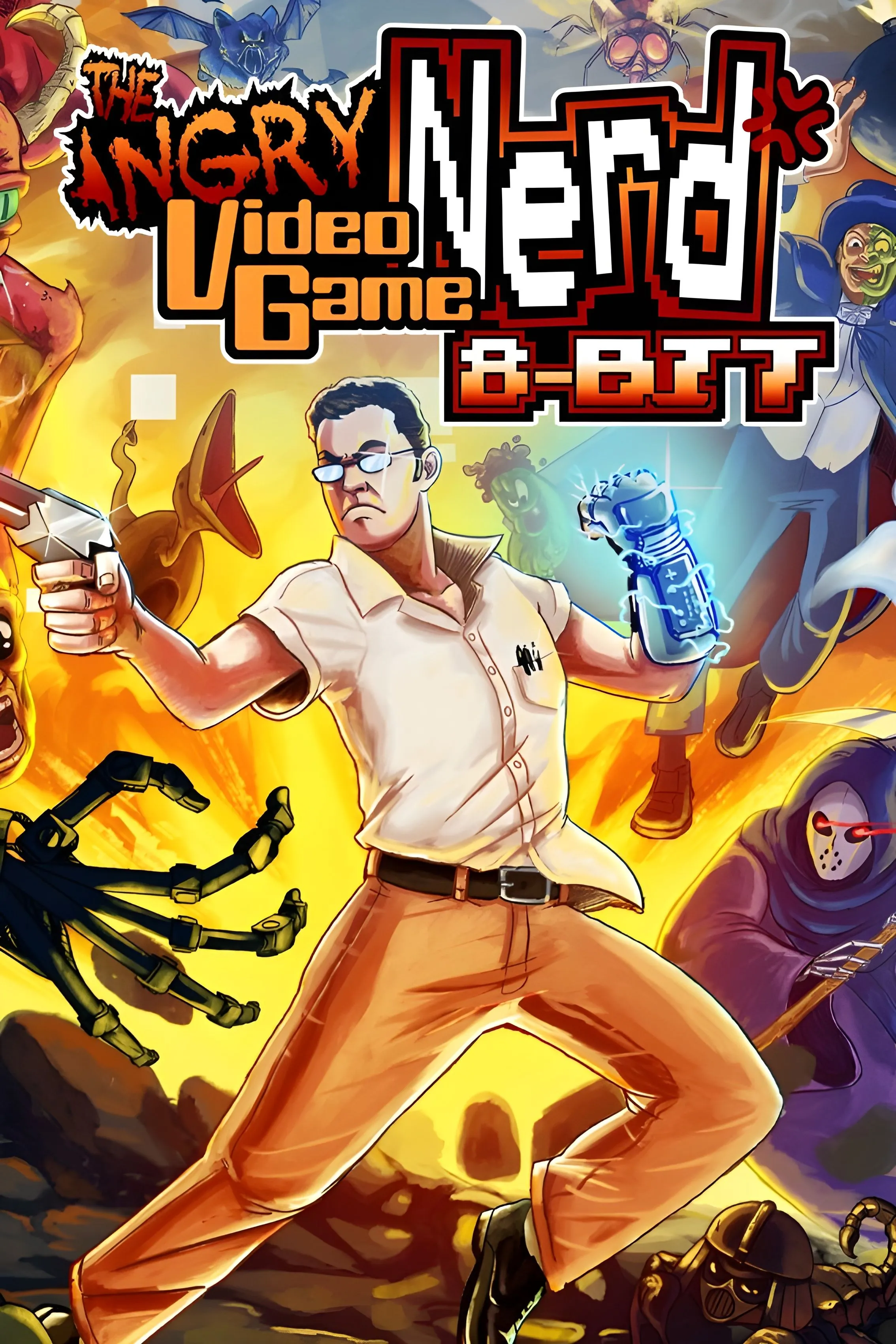 Ảnh bìa trò chơi Angry Video Game Nerd 8-Bit, phong cách 8-bit với nhân vật The Nerd
