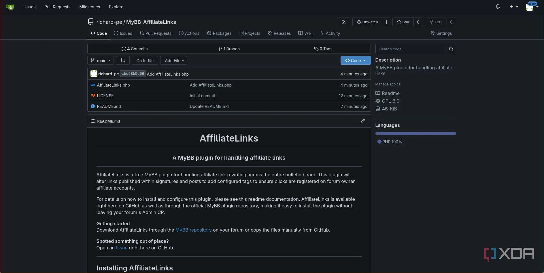 Ảnh chụp giao diện repository Gitea hiển thị danh sách kho mã và issue quản lý