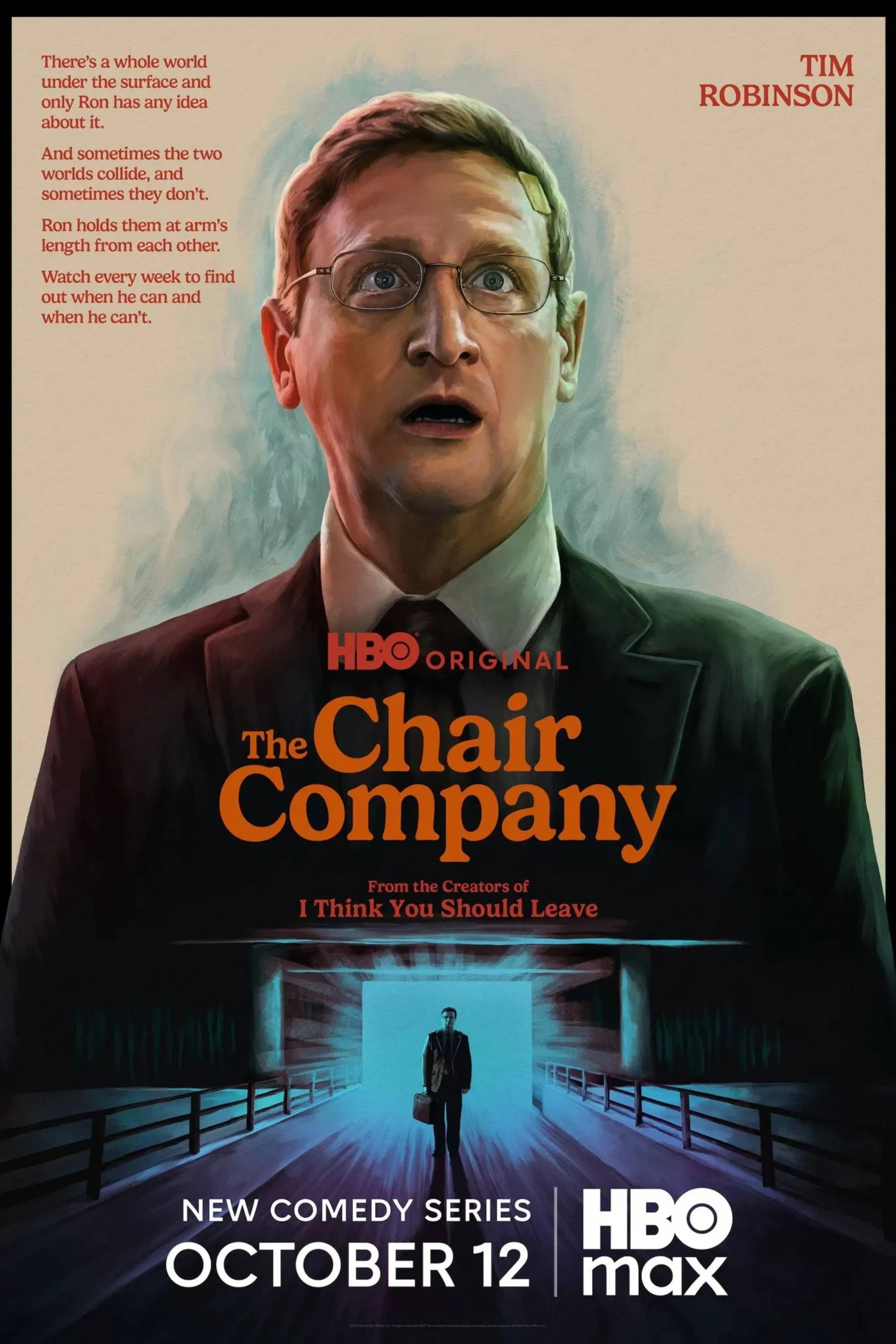 Áp phích The Chair Company: Tim Robinson giữa bối cảnh văn phòng và chiếc ghế sụp