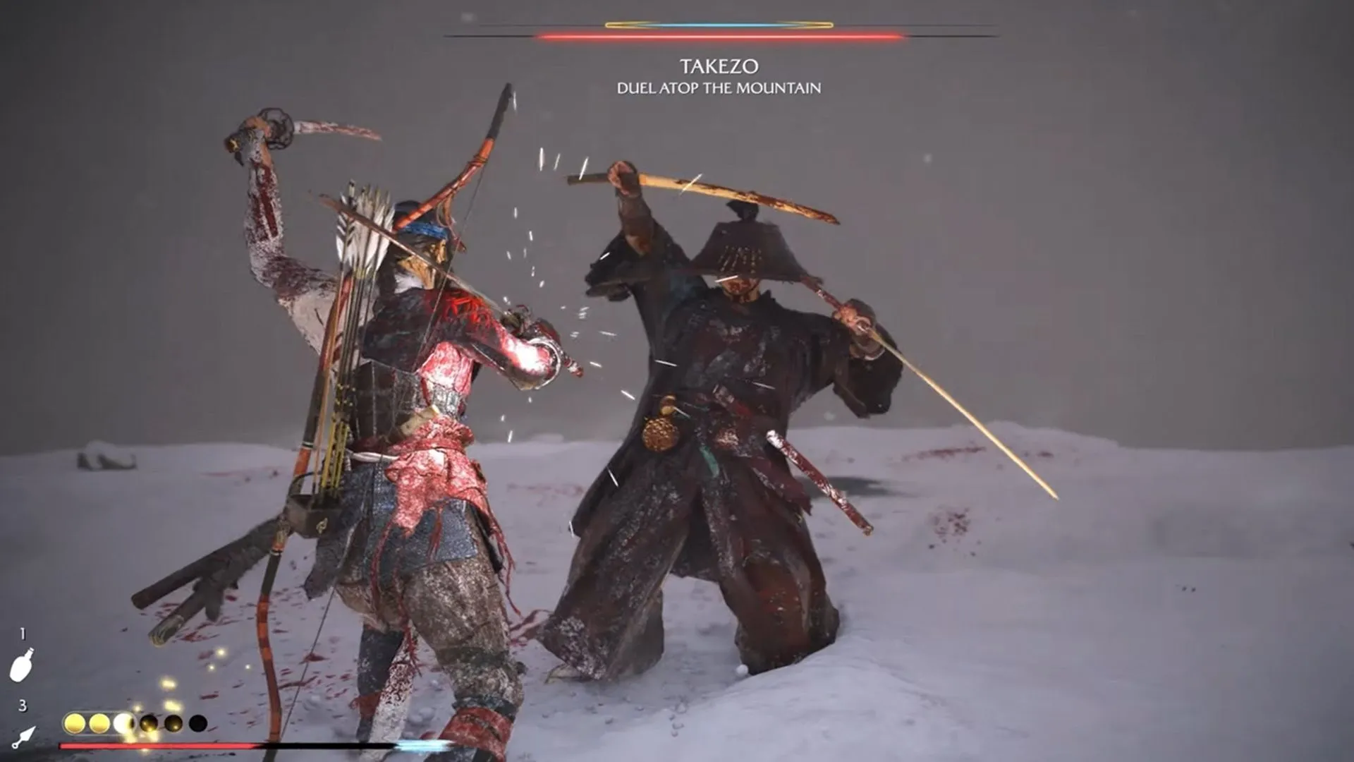 Atsu đấu với Takezo trong Ghost of Yotei, khoảnh khắc giao tranh căng thẳng