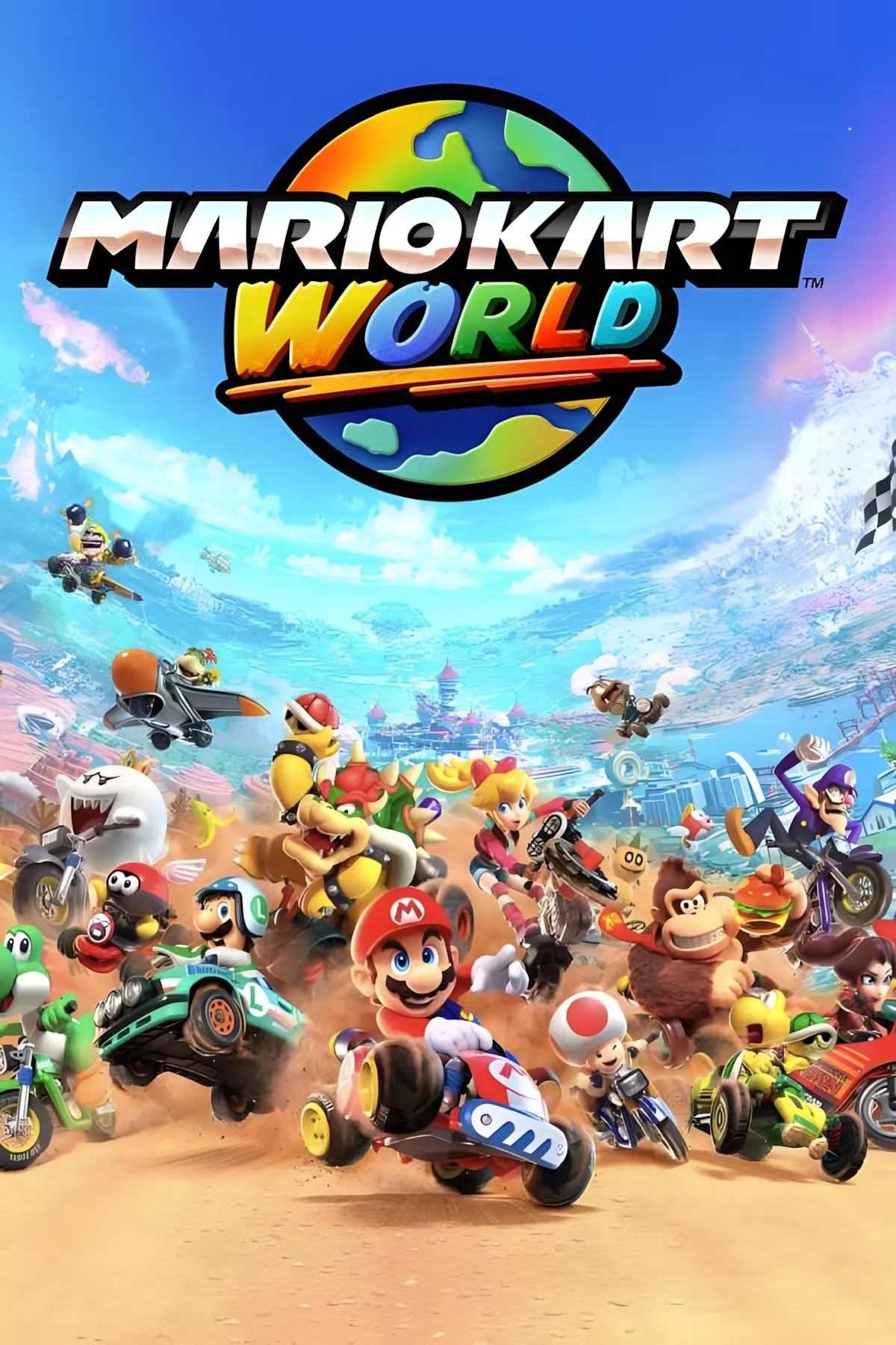 Bìa Mario Kart World trên Switch 2, mở thế giới đua xe và khám phá
