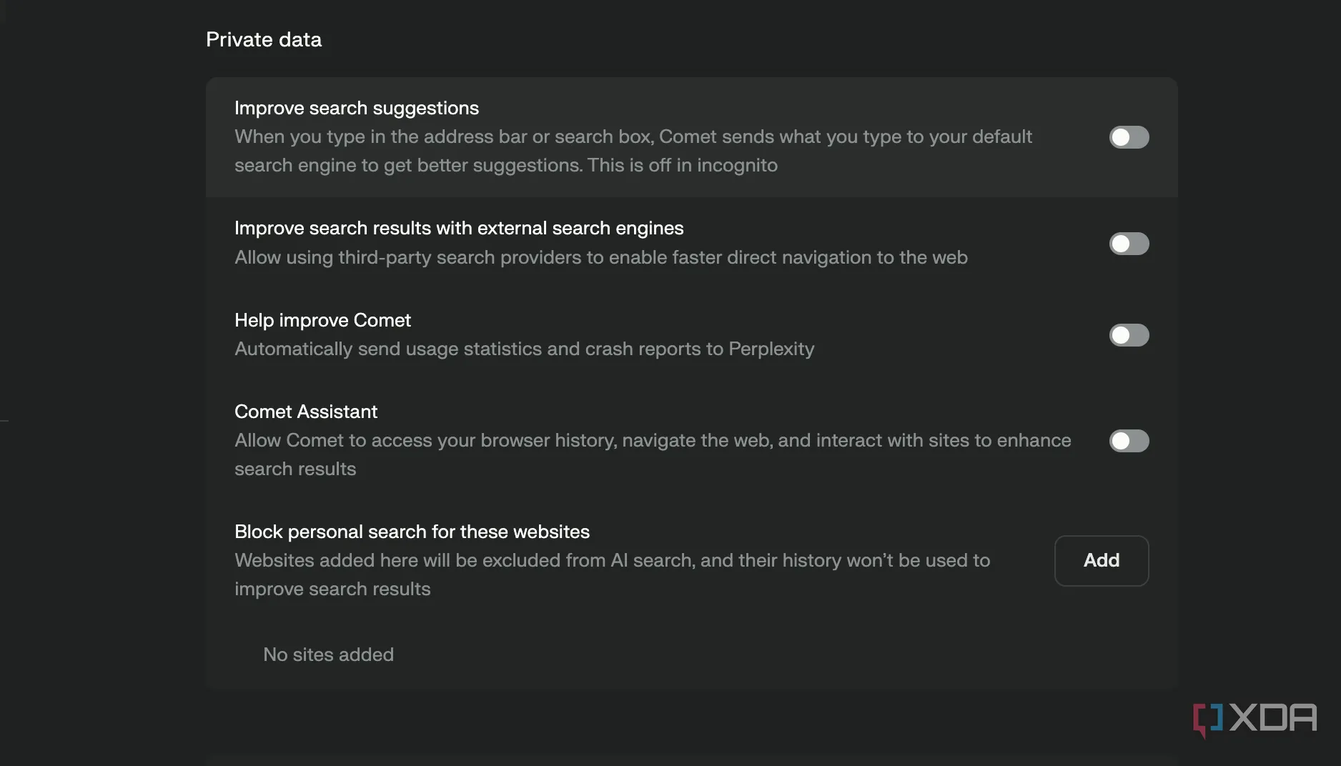 Cài đặt quyền riêng tư của Comet trên macOS