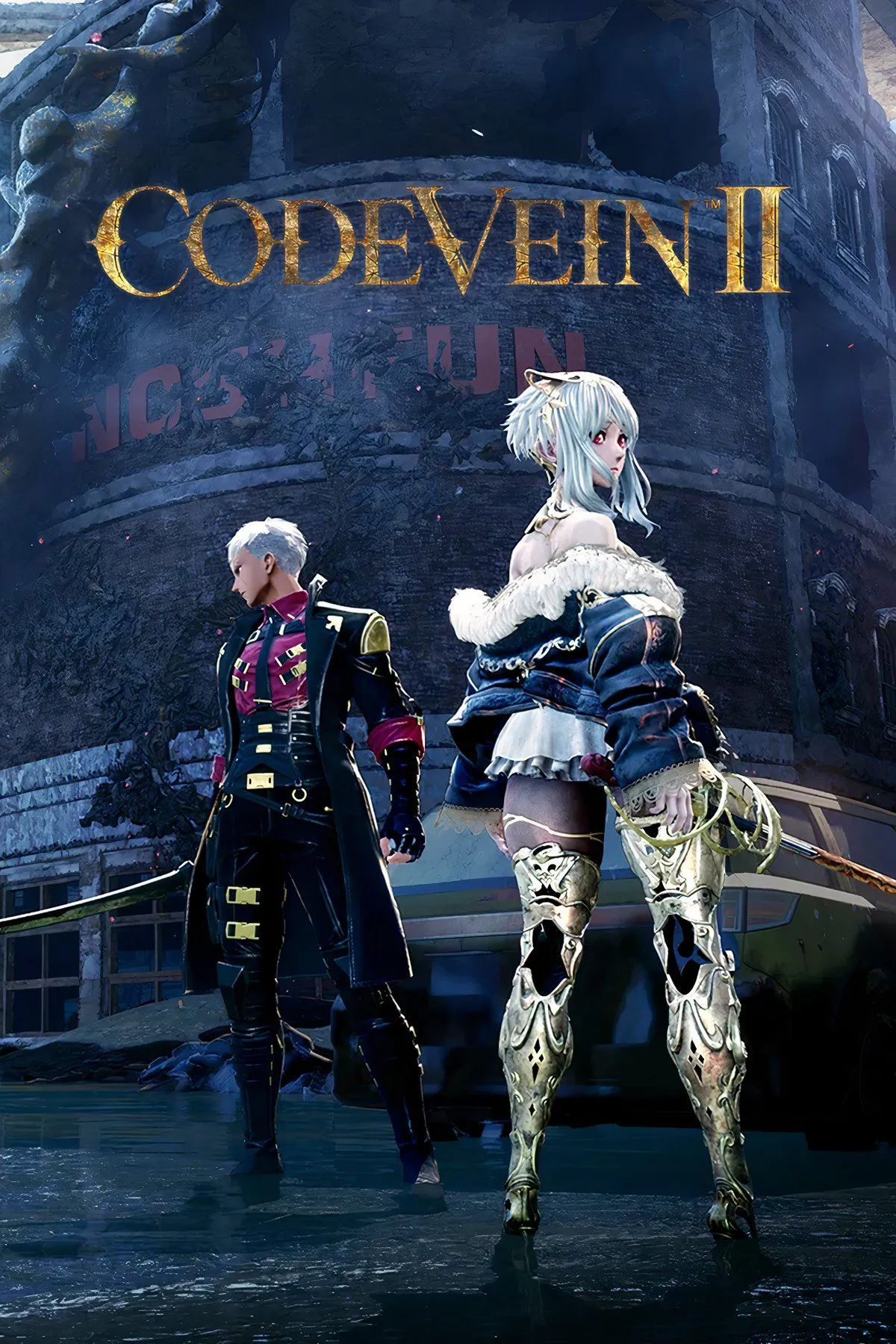 Cover art Code Vein 2: phong cách anime, tông màu u ám, nhân vật chiến đấu trong thế giới hỗn mang