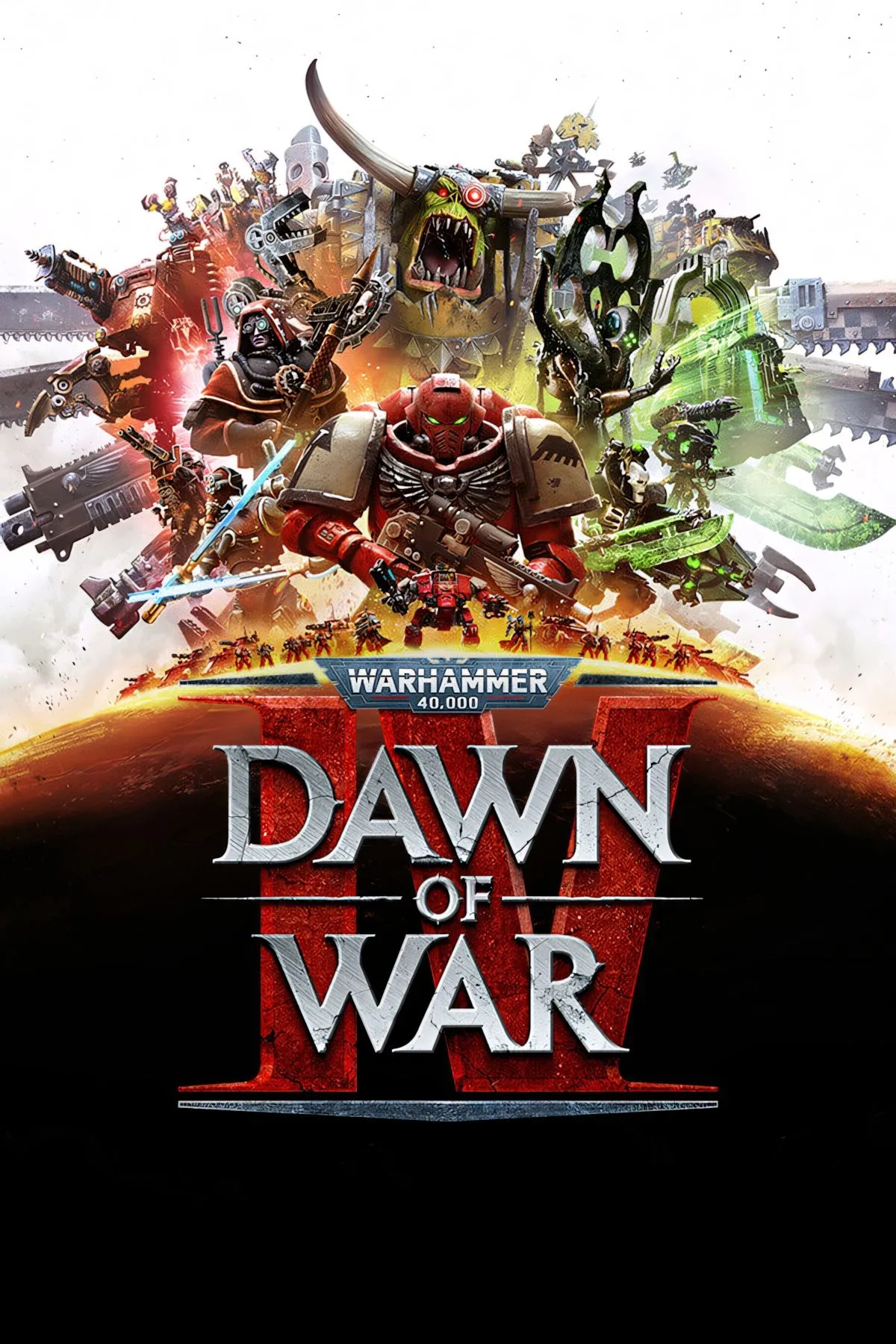 Cover Warhammer 40,000: Dawn of War IV với binh đoàn và cảnh chiến trường tối tăm
