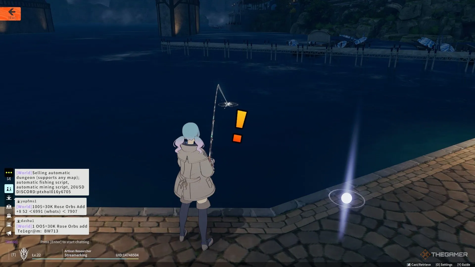 Dấu chấm chấm than báo hiệu khi bạn đã móc được cá trong Blue Protocol: Star Resonance