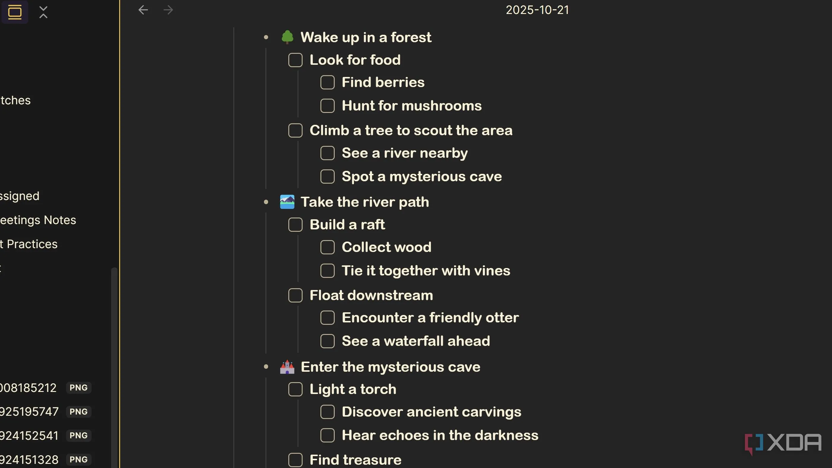 Ghi chú kiểu danh sách cho chuyến dã ngoại minh họa phong cách Outliner